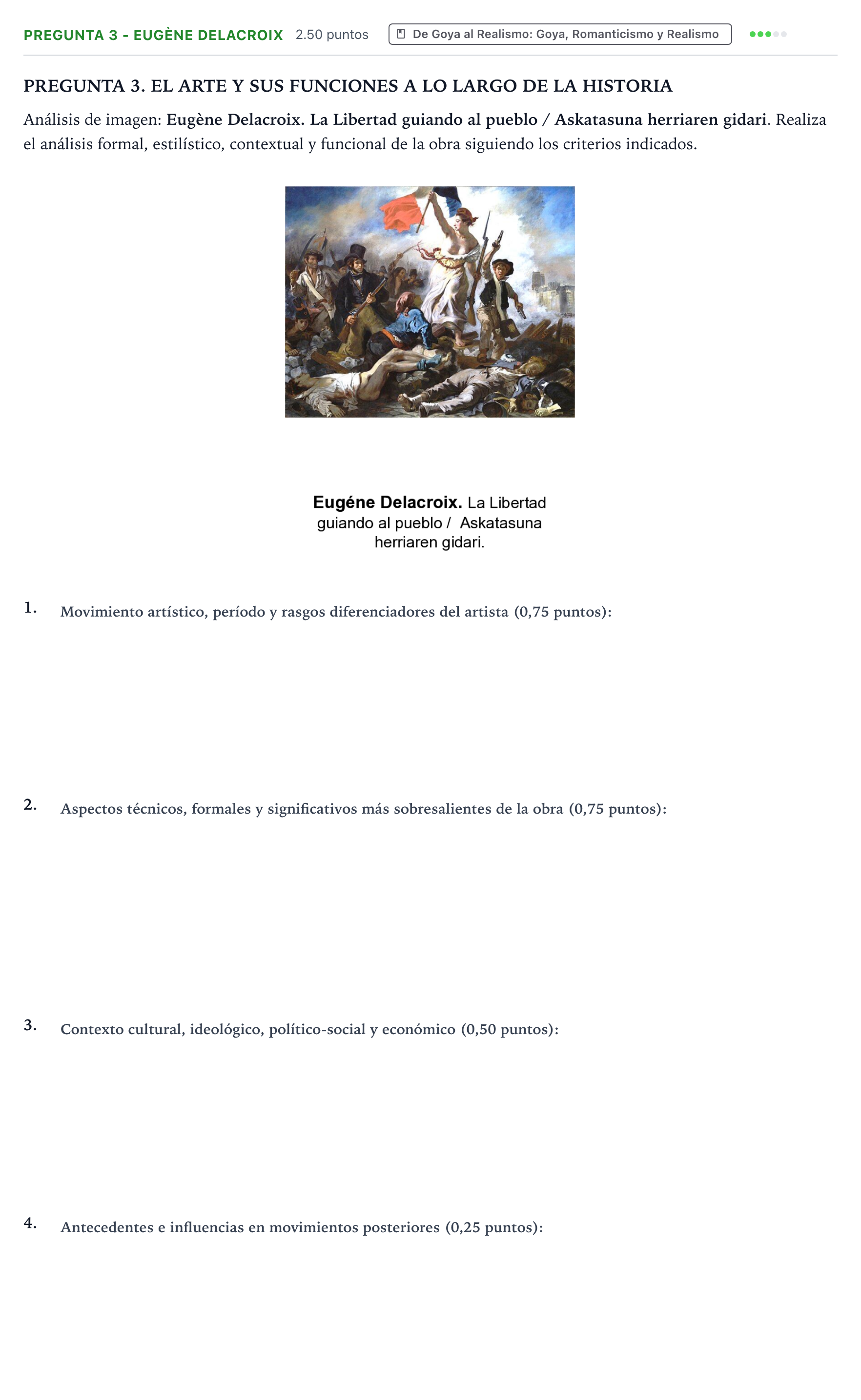 Enunciado: Pregunta 3 - Eugène Delacroix · Historia del Arte PAU País Vasco Extraordinaria 2025