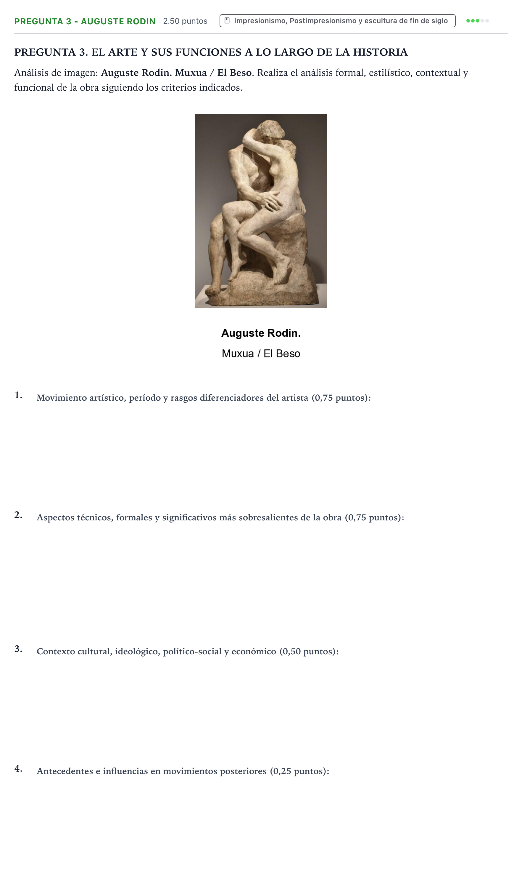 Enunciado: Pregunta 3 - Auguste Rodin · Historia del Arte PAU País Vasco Extraordinaria 2025
