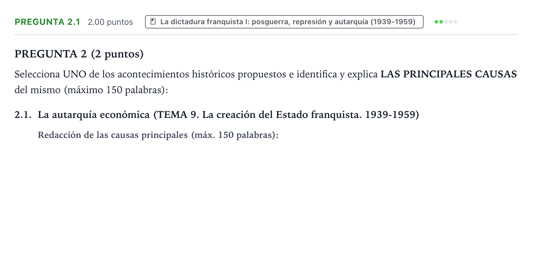 Enunciado: Pregunta 2.1 · Historia de España PAU País Vasco Extraordinaria 2025
