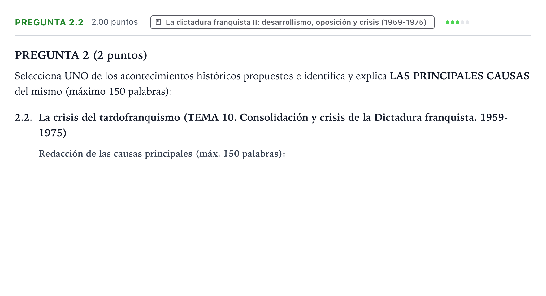 Enunciado: Pregunta 2.2 · Historia de España PAU País Vasco Extraordinaria 2025