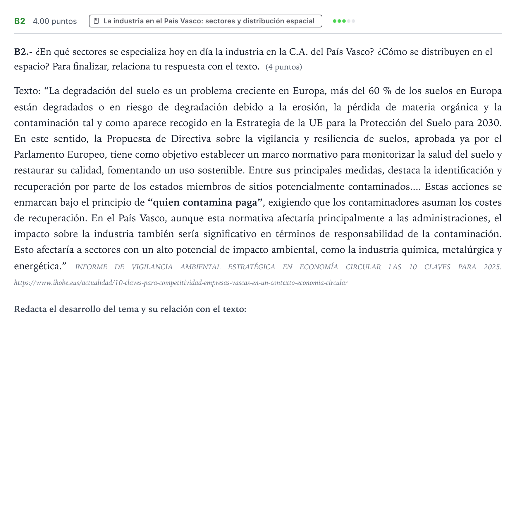 Enunciado: Ejercicio B2 · Geografía PAU País Vasco Ordinaria 2025