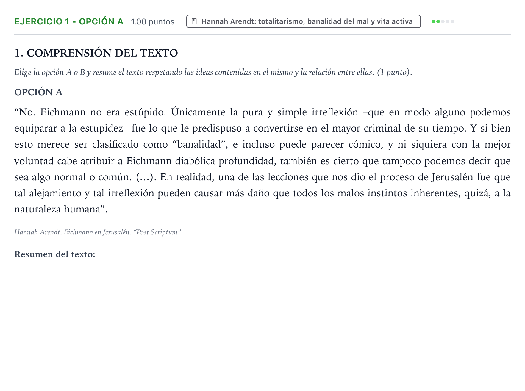 Enunciado: Ejercicio 1 - Opción A · Historia de la Filosofía PAU País Vasco Extraordinaria 2025