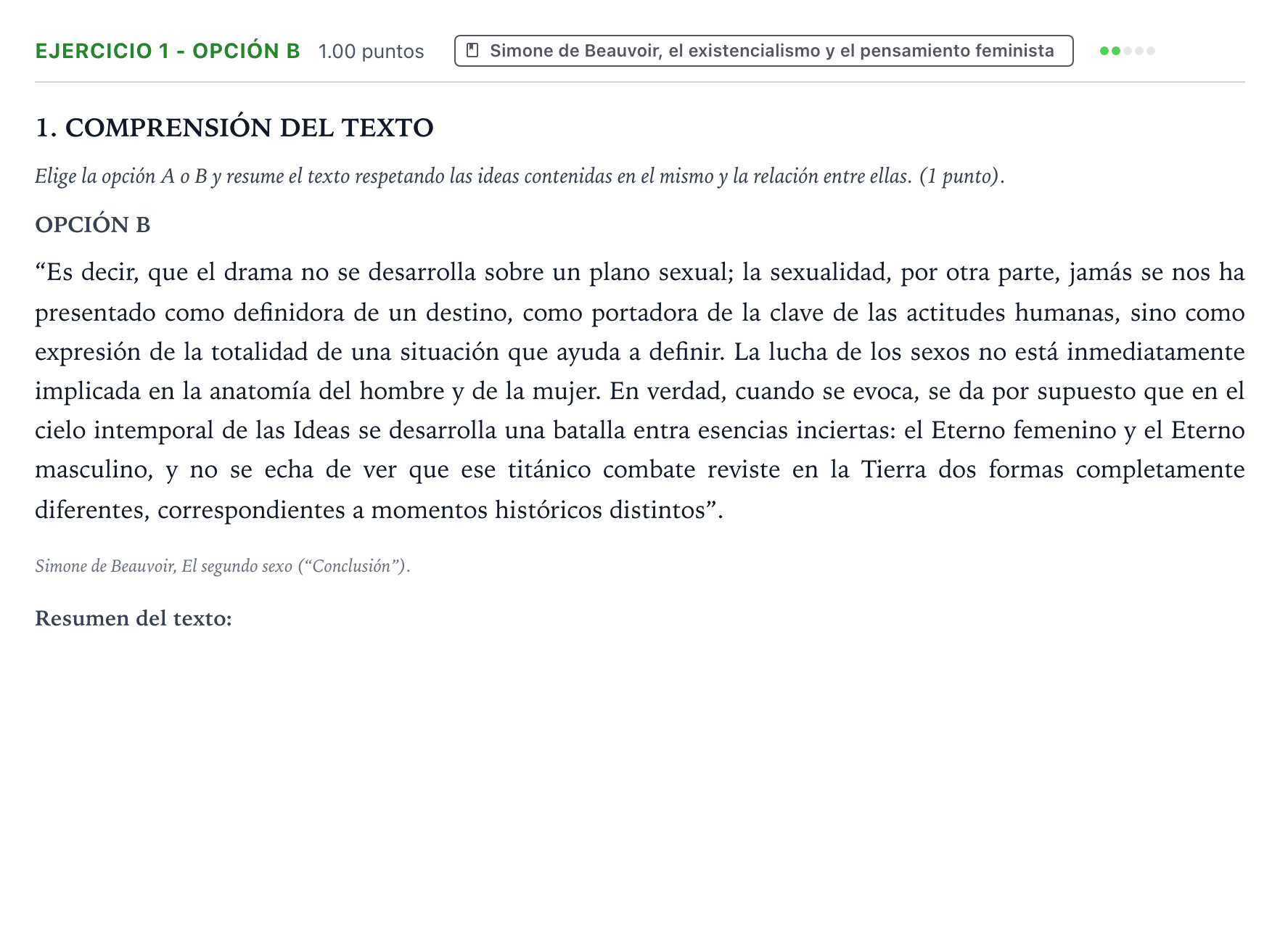 Enunciado: Ejercicio 1 - Opción B · Historia de la Filosofía PAU País Vasco Extraordinaria 2025