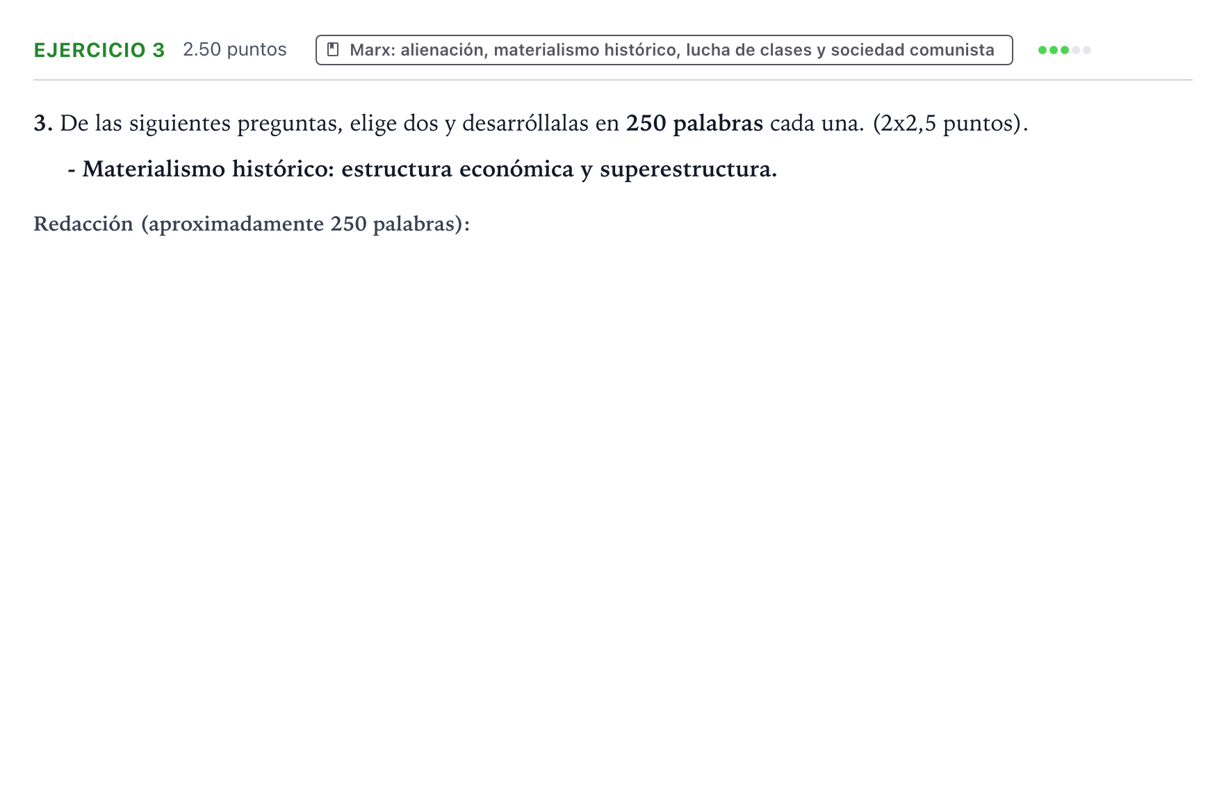 Enunciado: Ejercicio 3 - Marx · Historia de la Filosofía PAU País Vasco Extraordinaria 2025