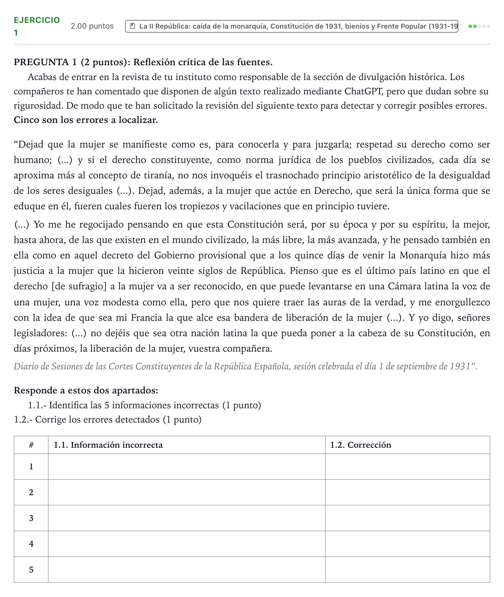 Enunciado: Problema 1 · Historia de España PAU País Vasco Ordinaria 2025