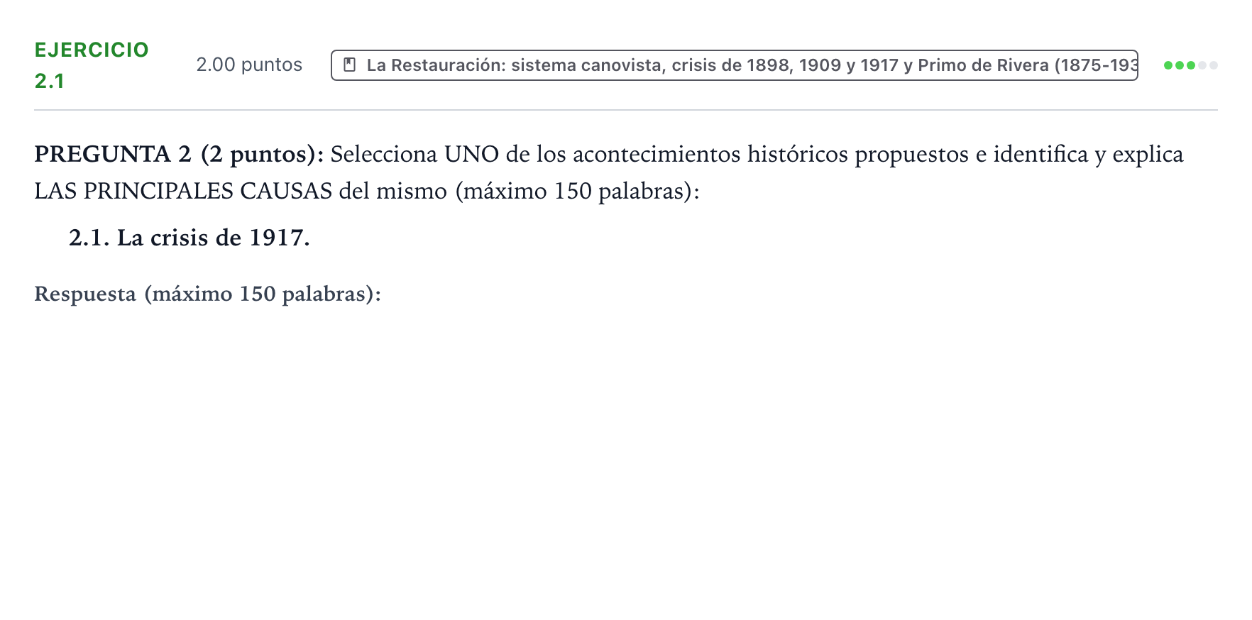 Enunciado: Ejercicio 2.1 · Historia de España PAU País Vasco Ordinaria 2025