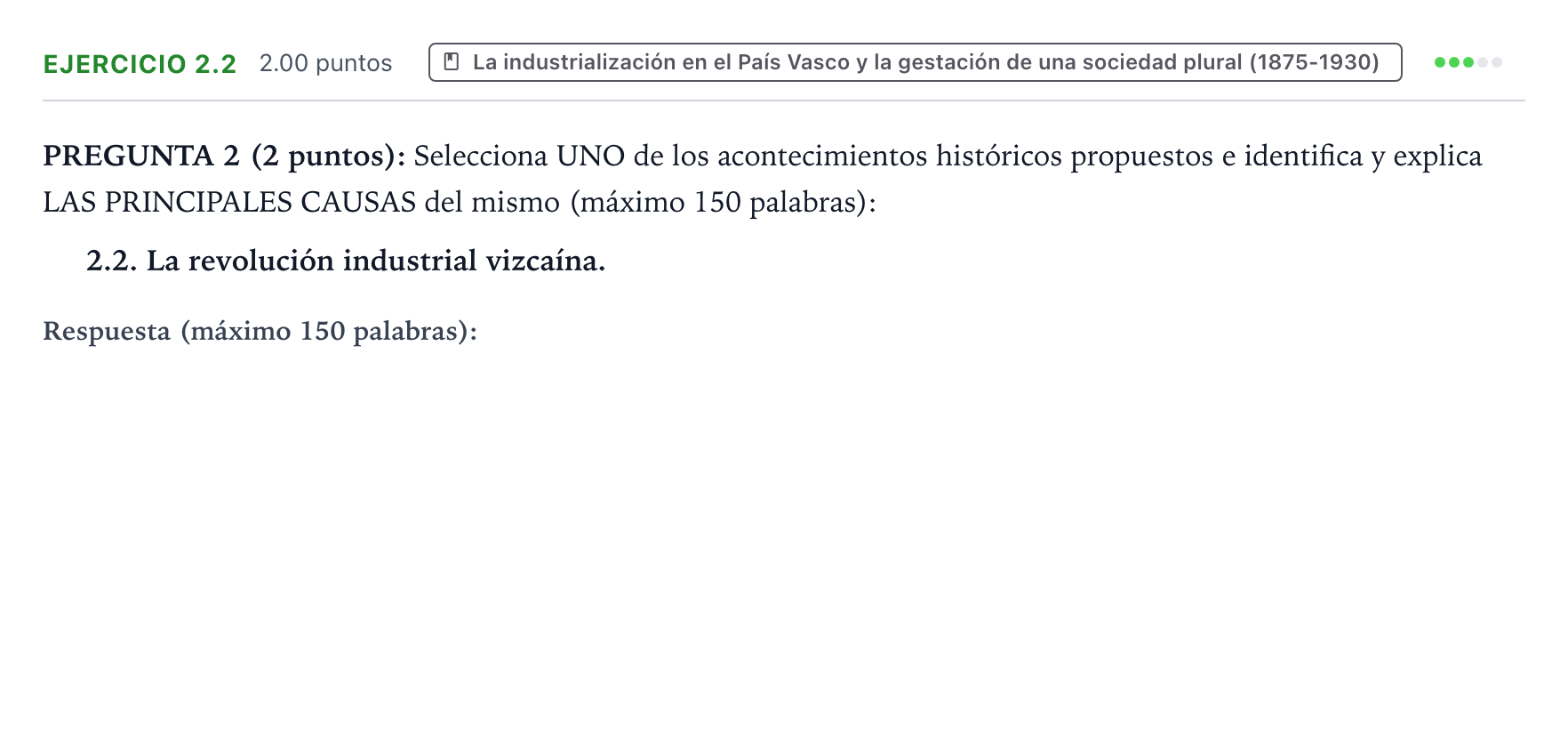 Enunciado: Ejercicio 2.2 · Historia de España PAU País Vasco Ordinaria 2025