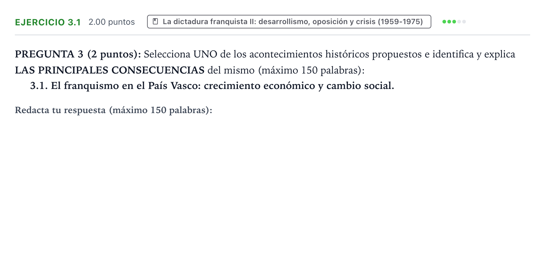 Enunciado: Ejercicio 3.1 · Historia de España PAU País Vasco Ordinaria 2025