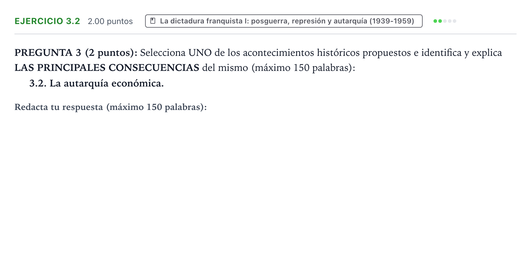 Enunciado: Ejercicio 3.2 · Historia de España PAU País Vasco Ordinaria 2025