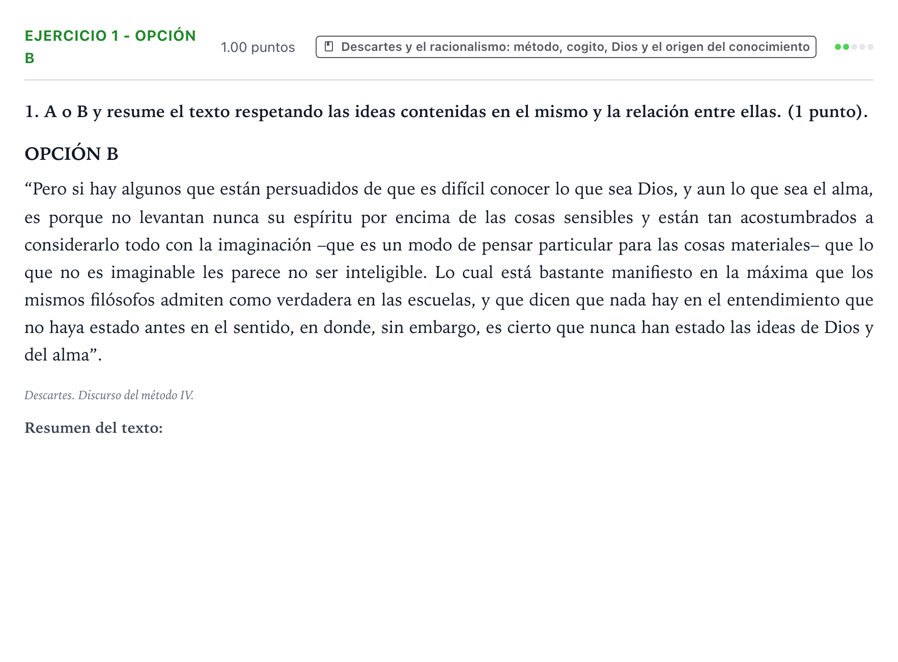 Enunciado: Ejercicio 1 - Opción B · Historia de la Filosofía PAU País Vasco Ordinaria 2025