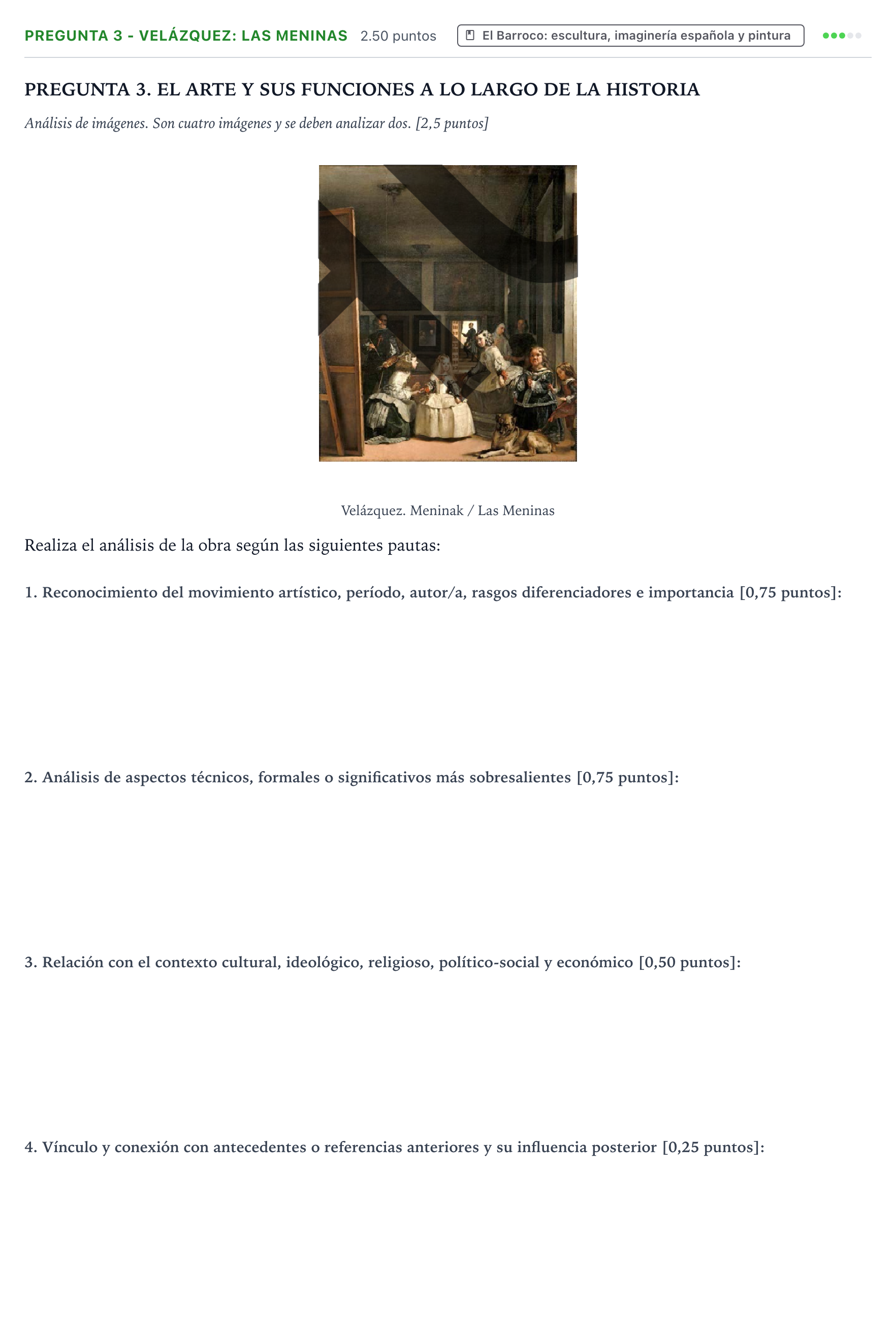 Enunciado: Pregunta 3 - Velázquez: Las Meninas · Historia del Arte PAU País Vasco Ordinaria 2025