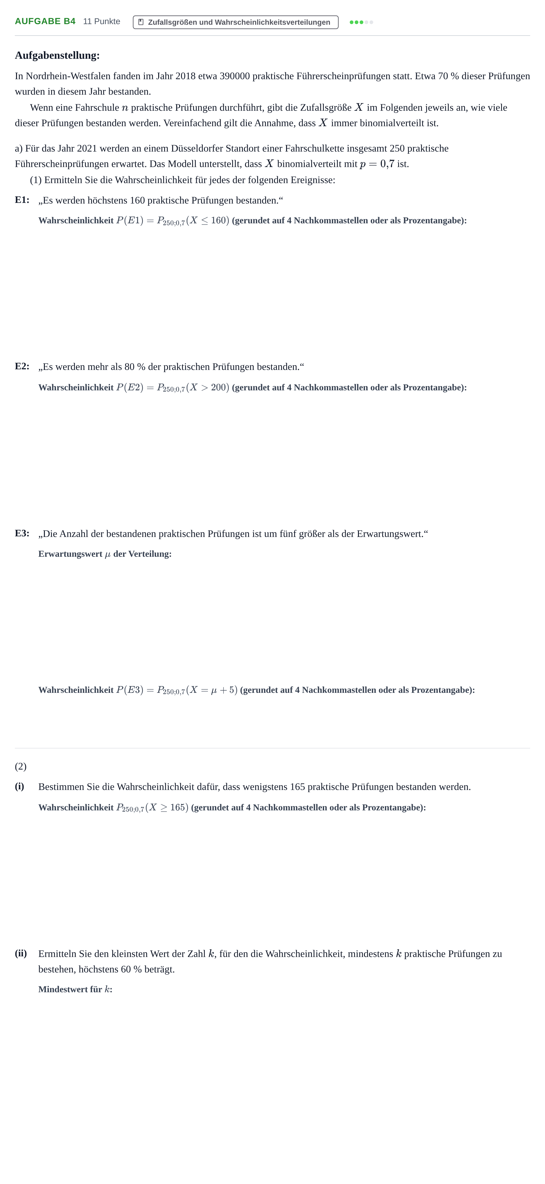 Aufgabenstellung: Aufgabe B4 - Zufallsgrößen und Wahrscheinlichkeit… · Abitur NRW Mathematik LK · Haupttermin · CAS · Weiterbildungsk 2021
