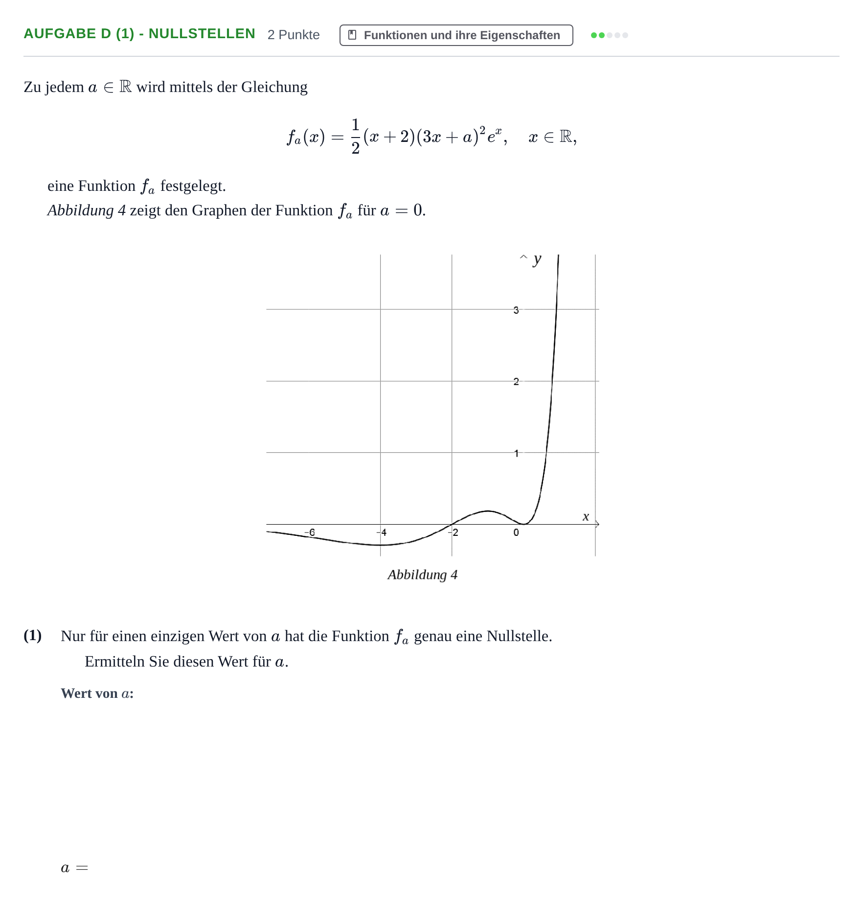 Aufgabenstellung: Aufgabe d (1) - Nullstellen · Abitur NRW Mathematik LK · Haupttermin · CAS · Weiterbildungsk 2021