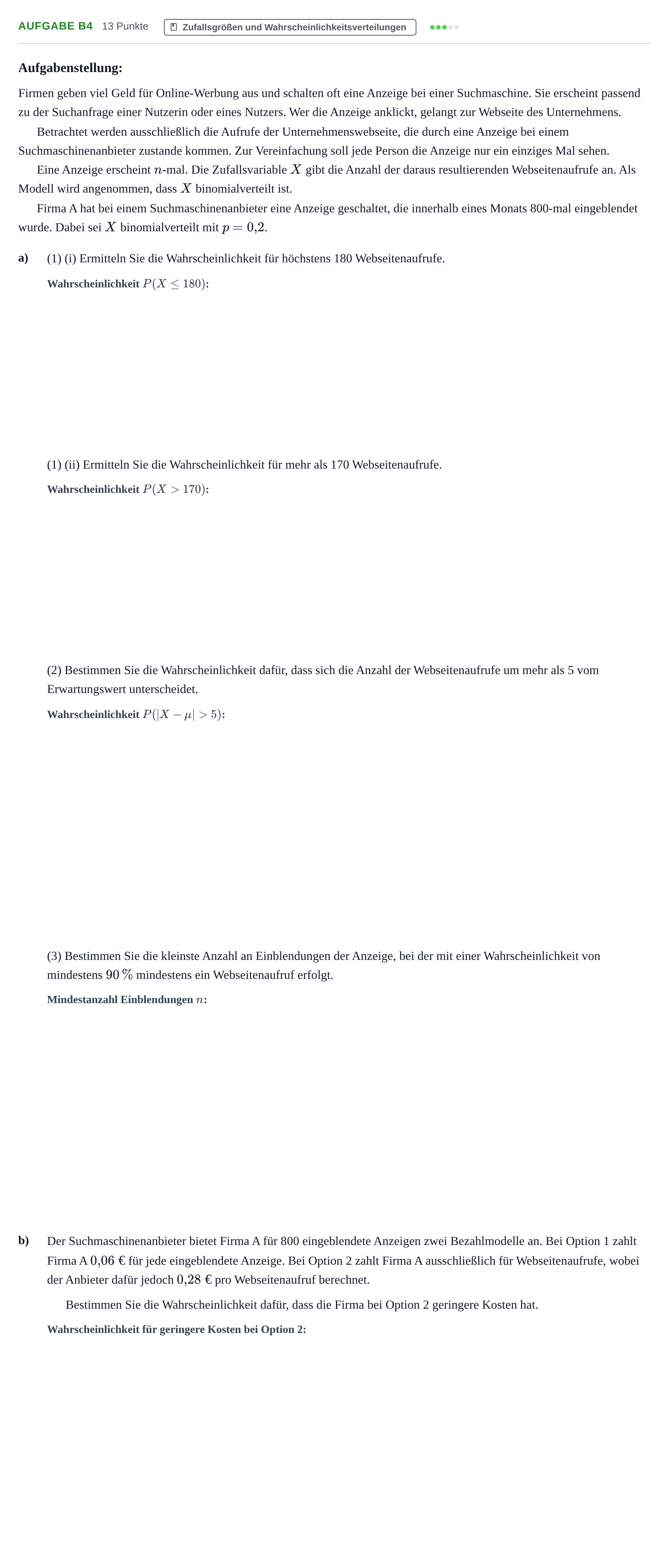 Aufgabenstellung: Aufgabe B4 - Zufallsgrößen und Wahrscheinlichkeit… · Abitur NRW Mathematik LK · Haupttermin · CAS · Weiterbildungsk 2021