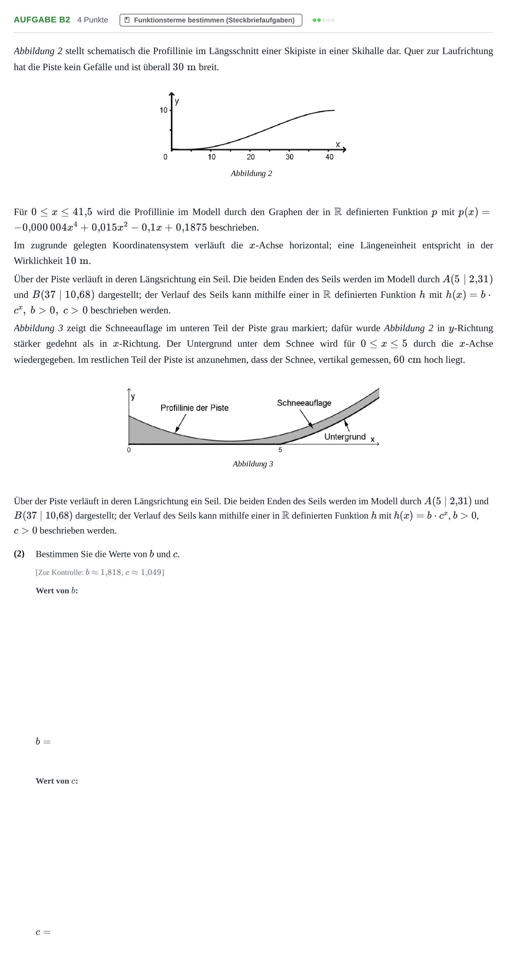 Aufgabenstellung: Aufgabe B2 - Funktionsterme bestimmen · Abitur NRW Mathematik LK · Haupttermin · GTR 2021