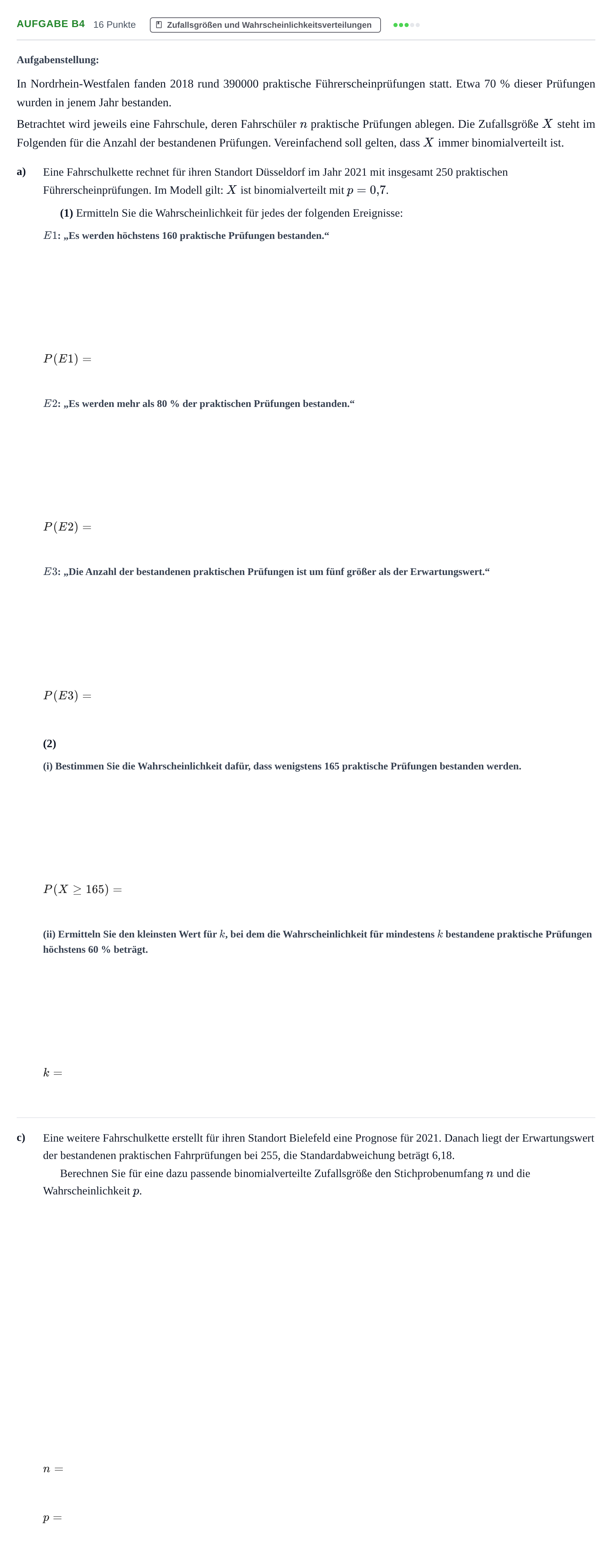 Aufgabenstellung: Aufgabe B4 - Zufallsgrößen und Wahrscheinlichkeit… · Abitur NRW Mathematik LK · Haupttermin · GTR 2021