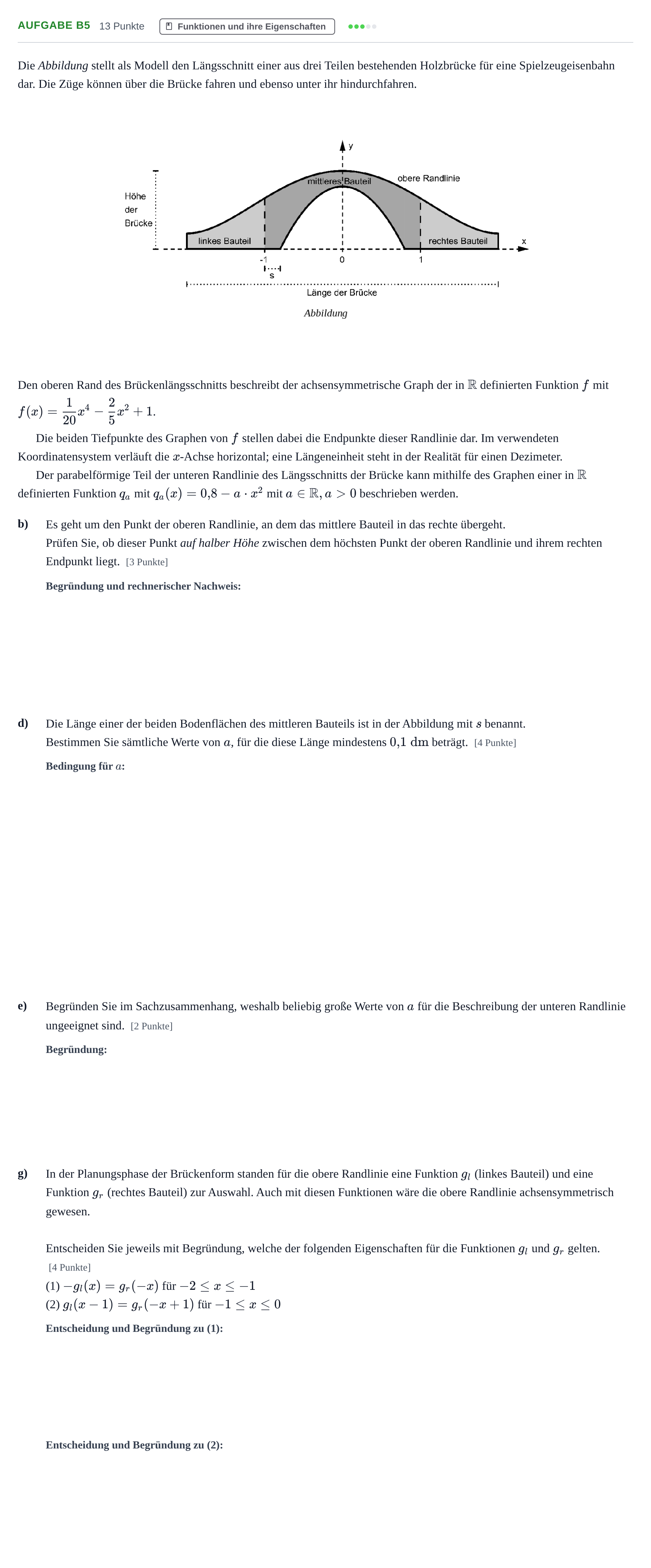 Aufgabenstellung: Aufgabe B5 - Funktionen und ihre Eigenschaften · Abitur NRW Mathematik LK · Haupttermin · GTR 2021