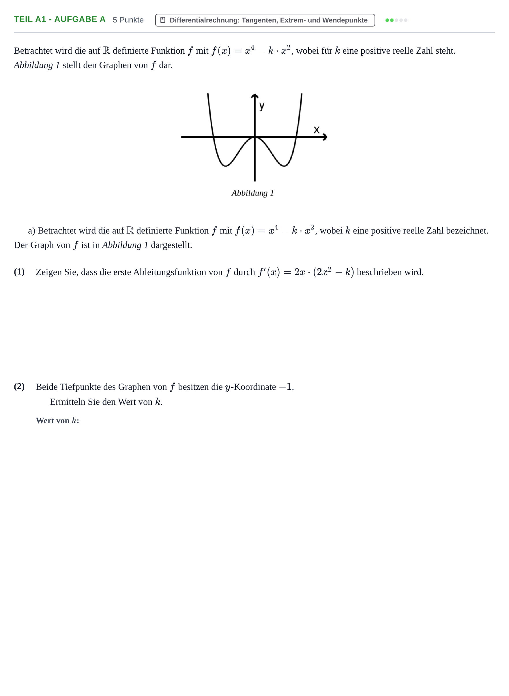 Aufgabenstellung: Teil A1 - Aufgabe a · Abitur NRW Mathematik LK · Haupttermin · GTR 2021