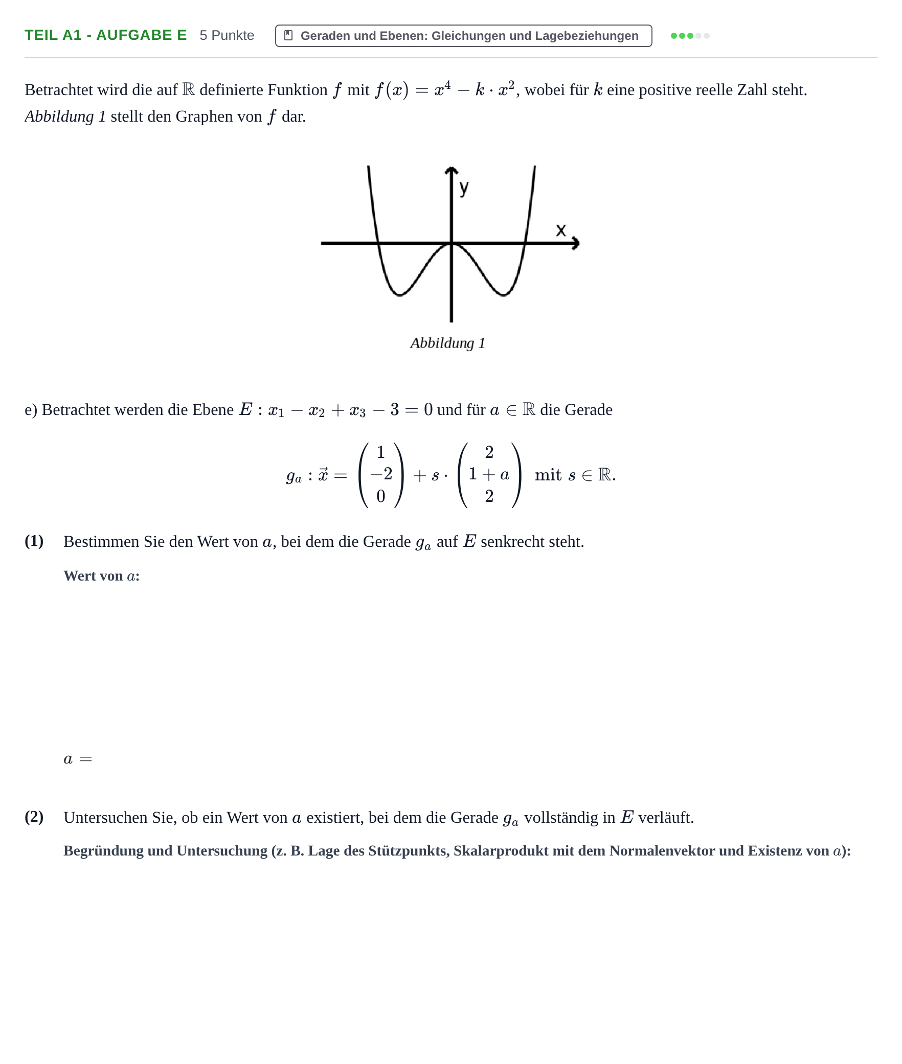 Aufgabenstellung: Teil A1 - Aufgabe e · Abitur NRW Mathematik LK · Haupttermin · GTR 2021