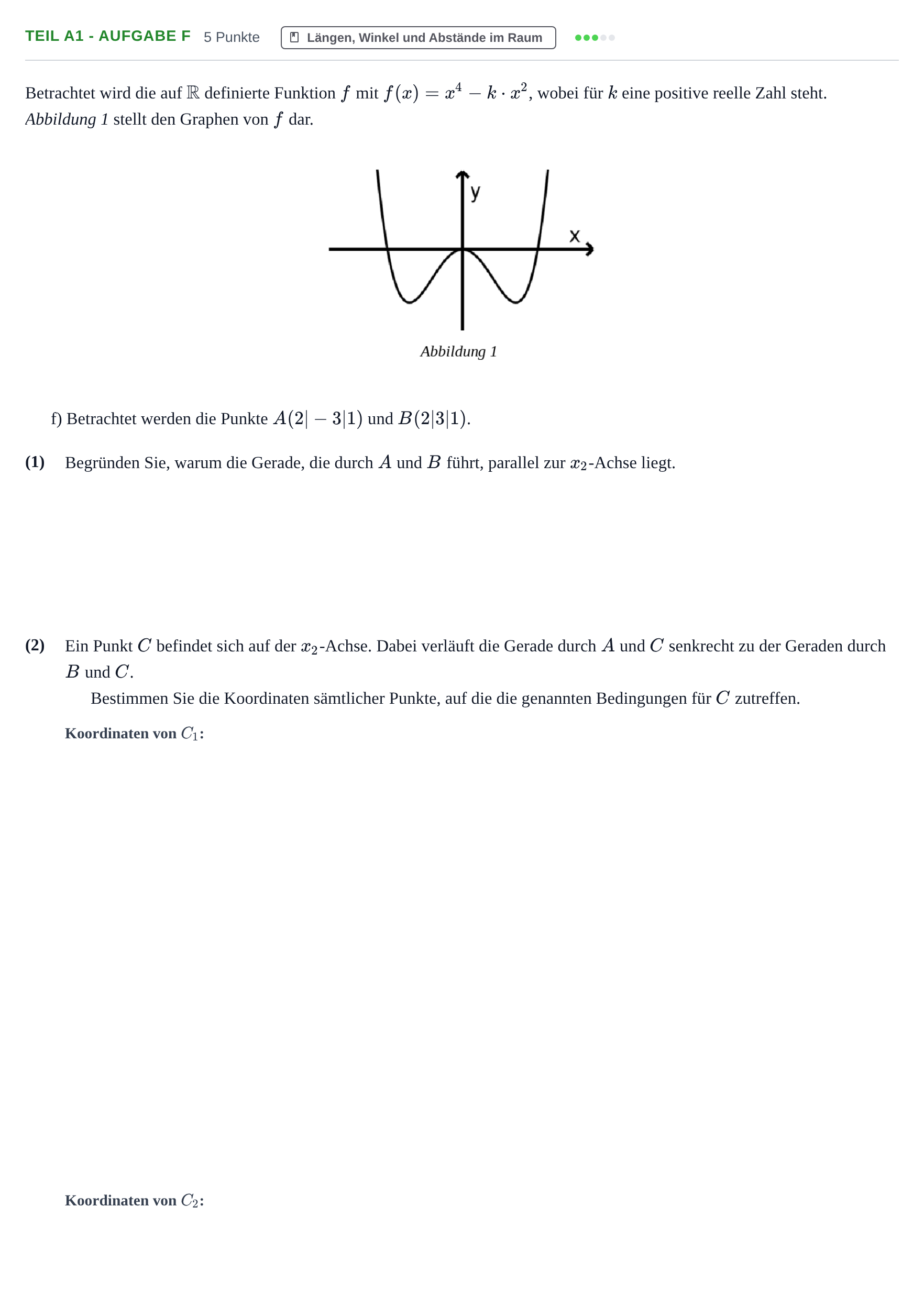 Aufgabenstellung: Teil A1 - Aufgabe f · Abitur NRW Mathematik LK · Haupttermin · GTR 2021