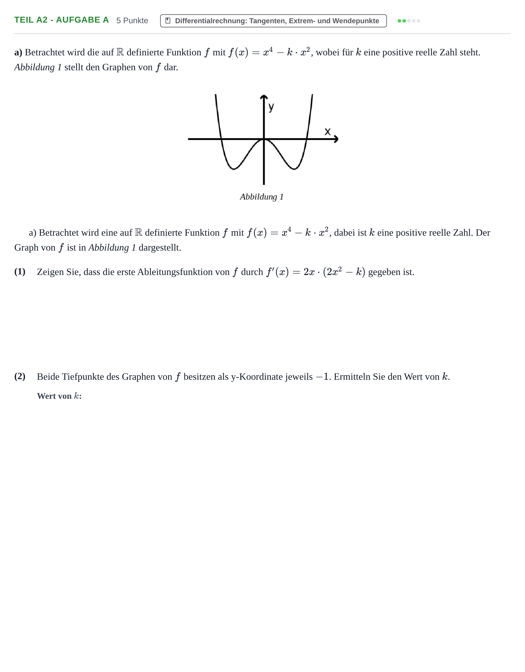 Aufgabenstellung: Teil A2 - Aufgabe a · Abitur NRW Mathematik LK · Haupttermin · GTR 2021