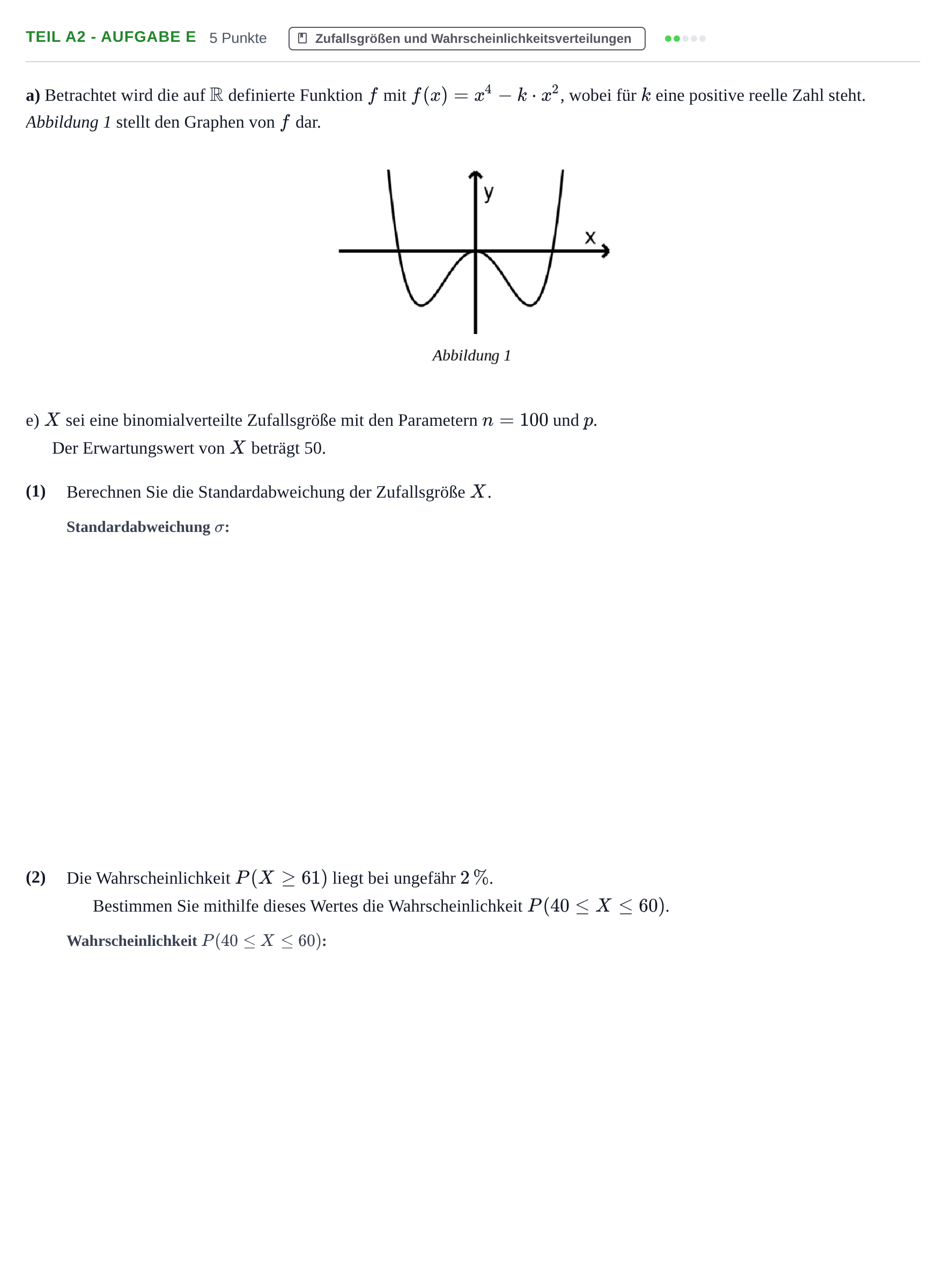 Aufgabenstellung: Teil A2 - Aufgabe e · Abitur NRW Mathematik LK · Haupttermin · GTR 2021