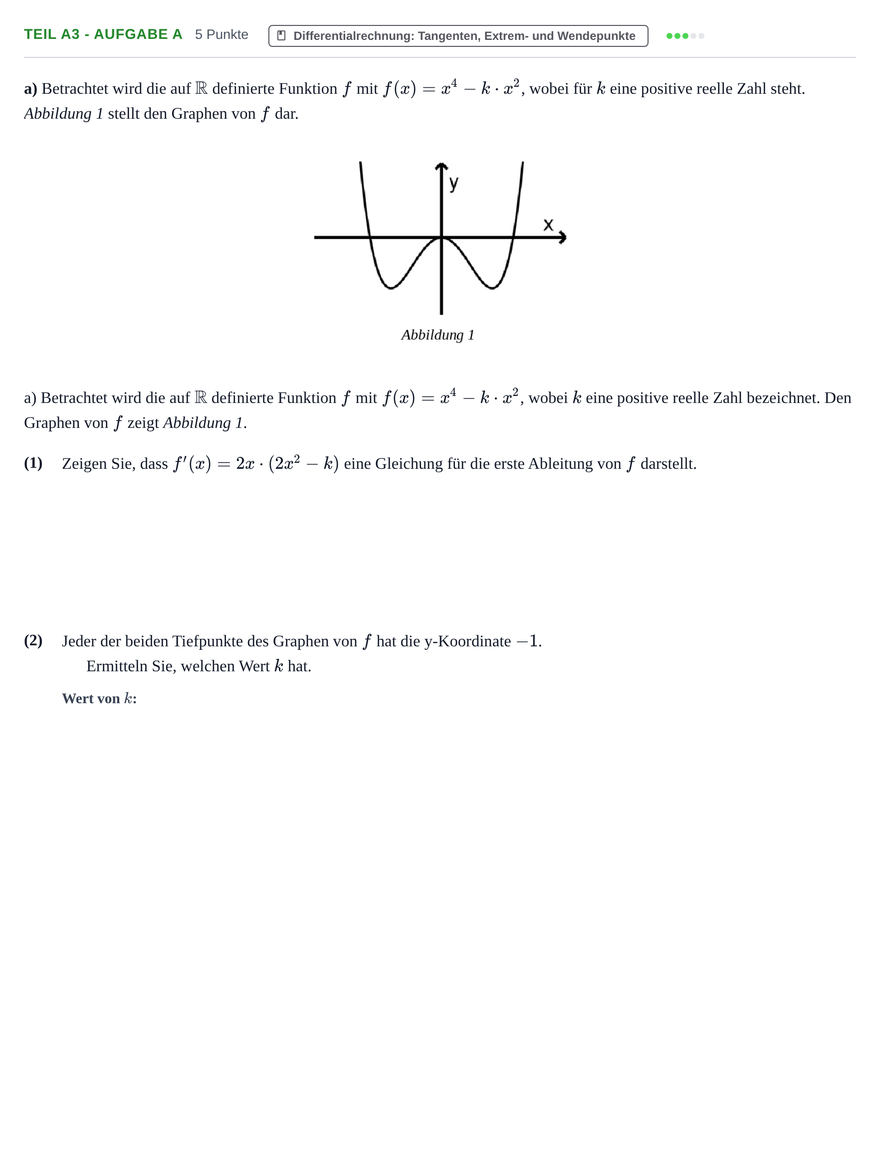 Aufgabenstellung: Teil A3 - Aufgabe a · Abitur NRW Mathematik LK · Haupttermin · GTR 2021