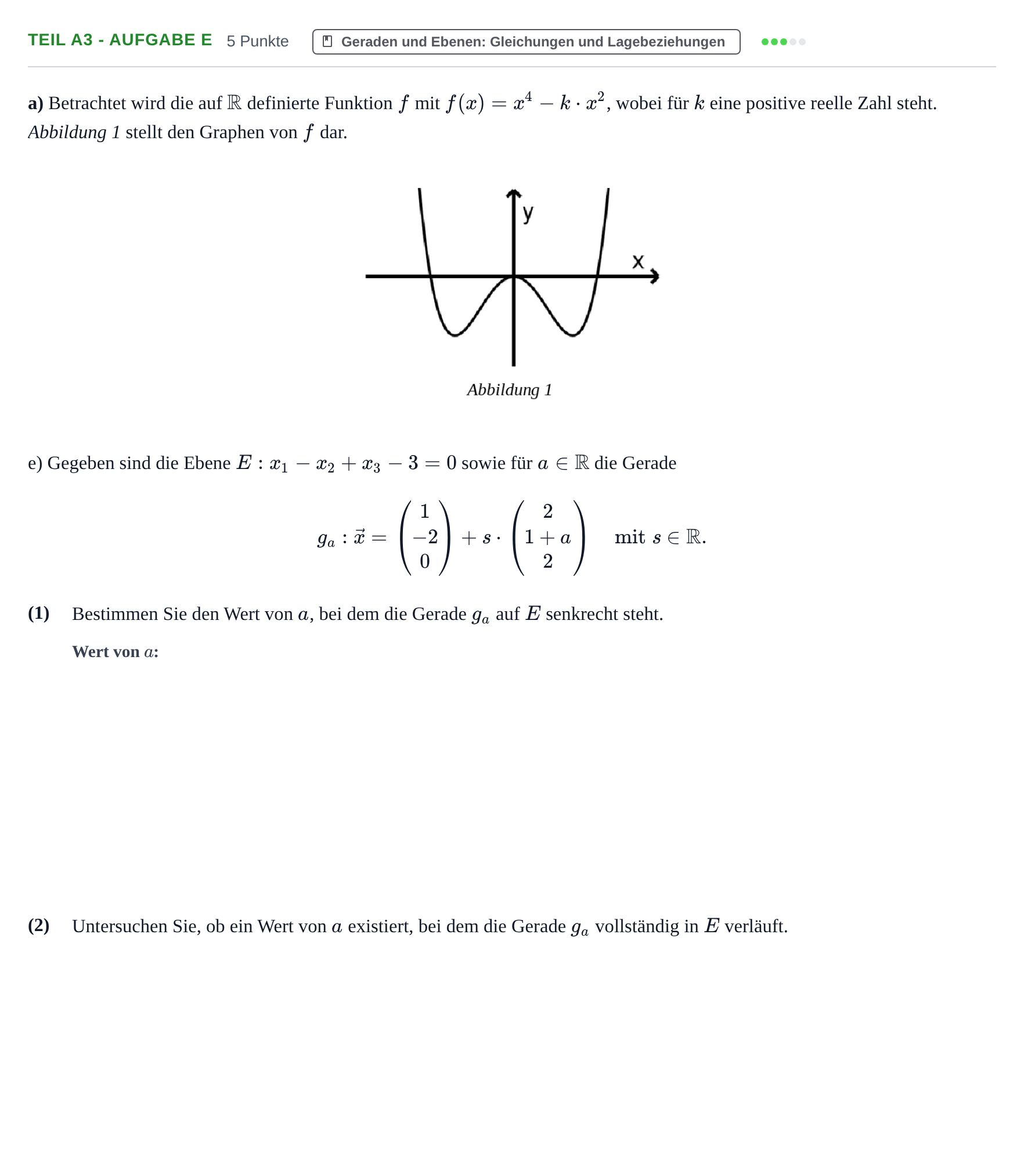 Aufgabenstellung: Teil A3 - Aufgabe e · Abitur NRW Mathematik LK · Haupttermin · GTR 2021