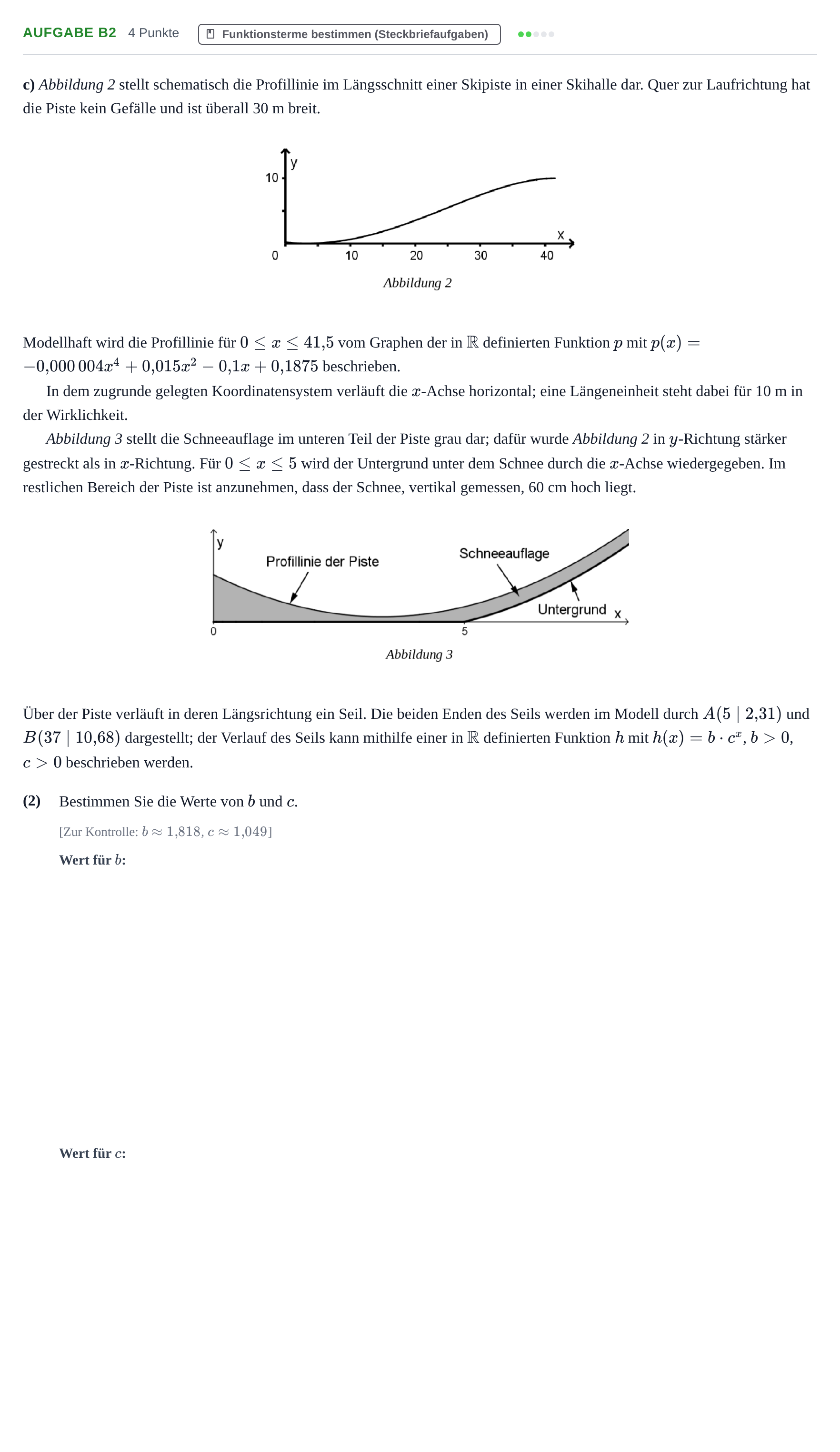 Aufgabenstellung: Aufgabe B2 - Funktionsterme bestimmen · Abitur NRW Mathematik LK · Haupttermin · GTR · Weiterbildungsk 2021