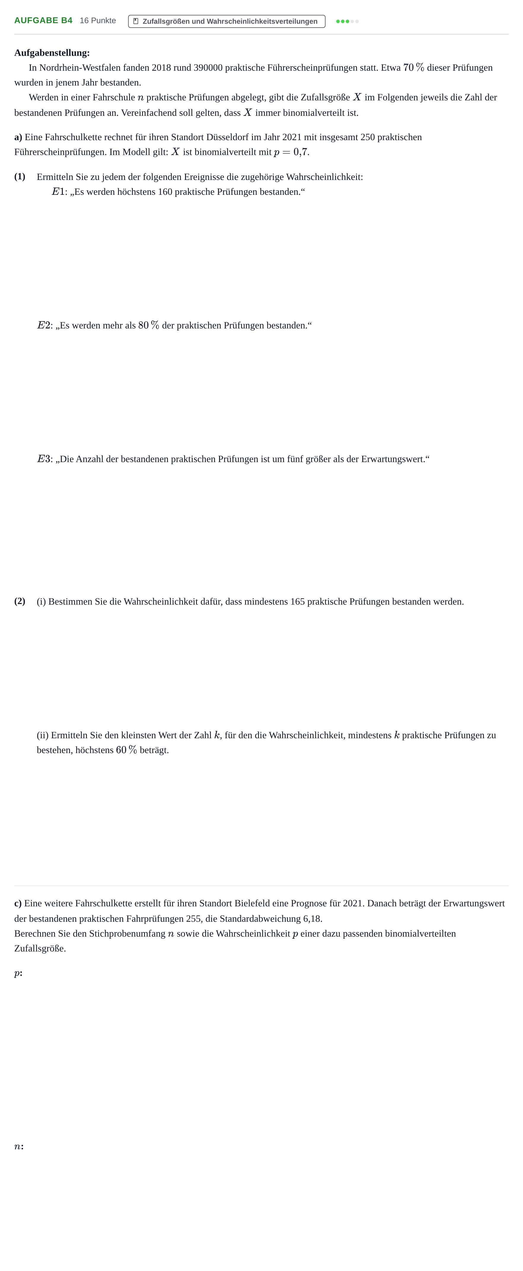 Aufgabenstellung: Aufgabe B4 - Zufallsgrößen und Wahrscheinlichkeit… · Abitur NRW Mathematik LK · Haupttermin · GTR · Weiterbildungsk 2021