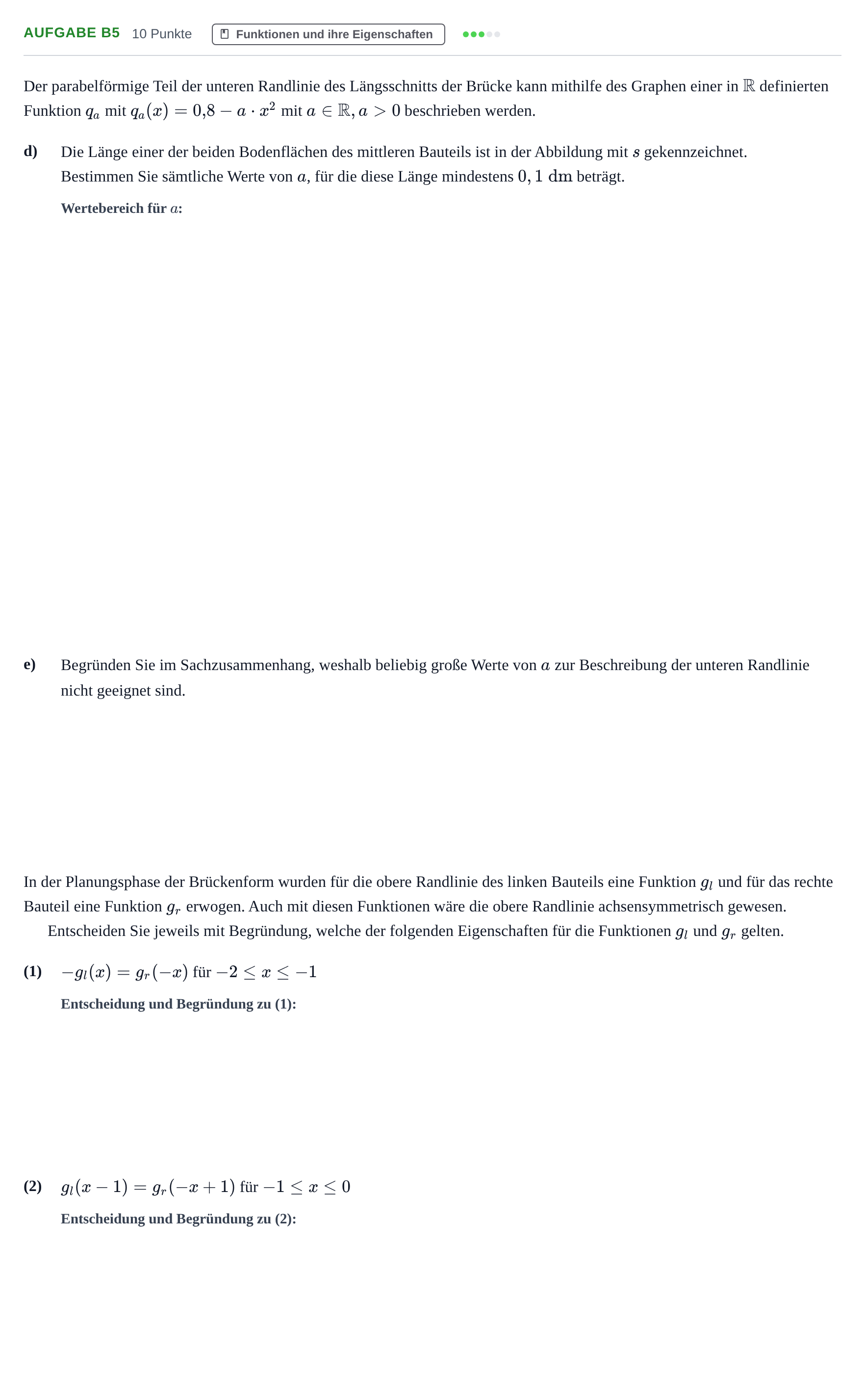 Aufgabenstellung: Aufgabe B5 - Funktionen und ihre Eigenschaften · Abitur NRW Mathematik LK · Haupttermin · GTR · Weiterbildungsk 2021