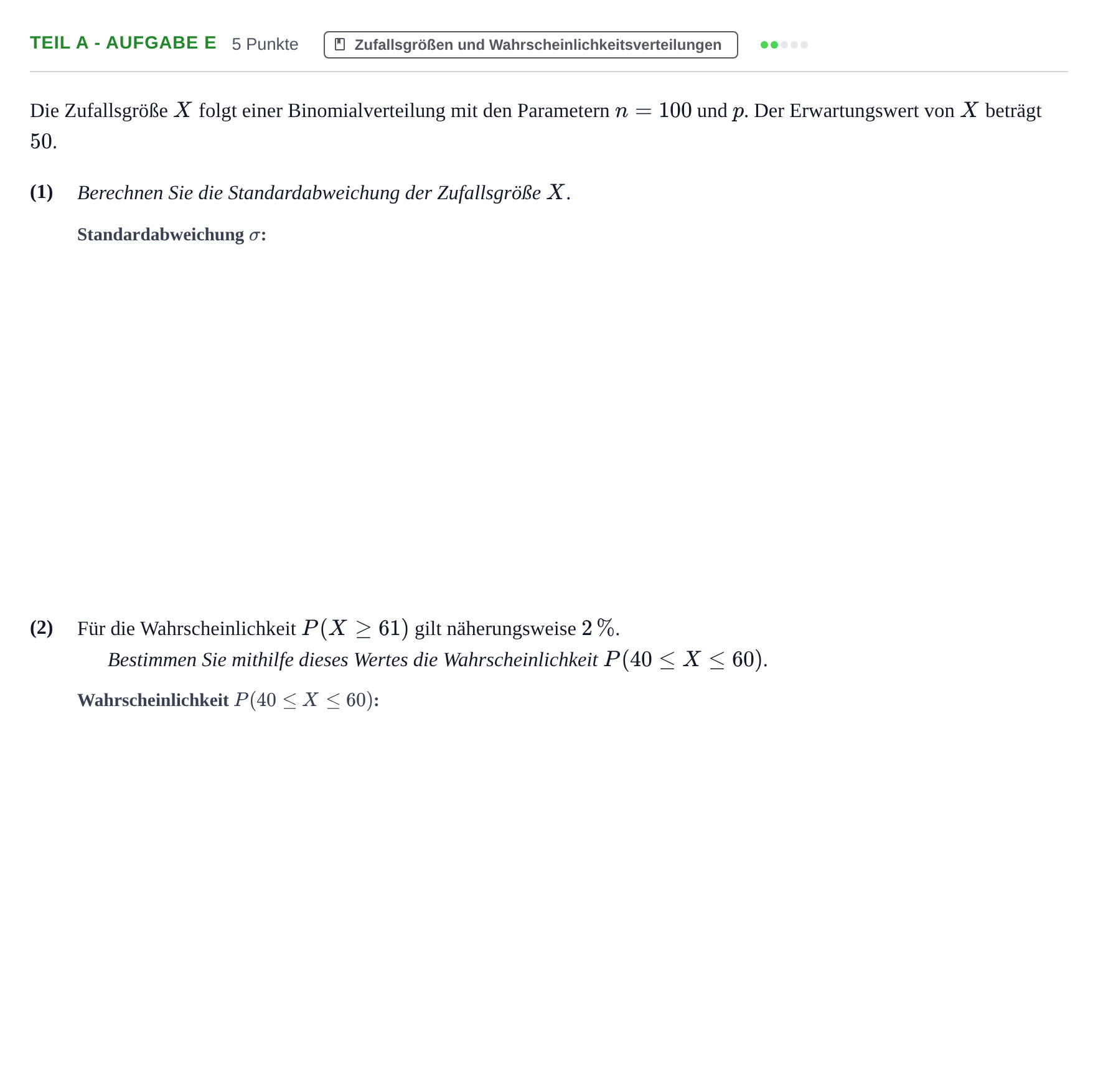 Aufgabenstellung: Teil A - Aufgabe e · Abitur NRW Mathematik LK · Haupttermin · GTR · Weiterbildungsk 2021
