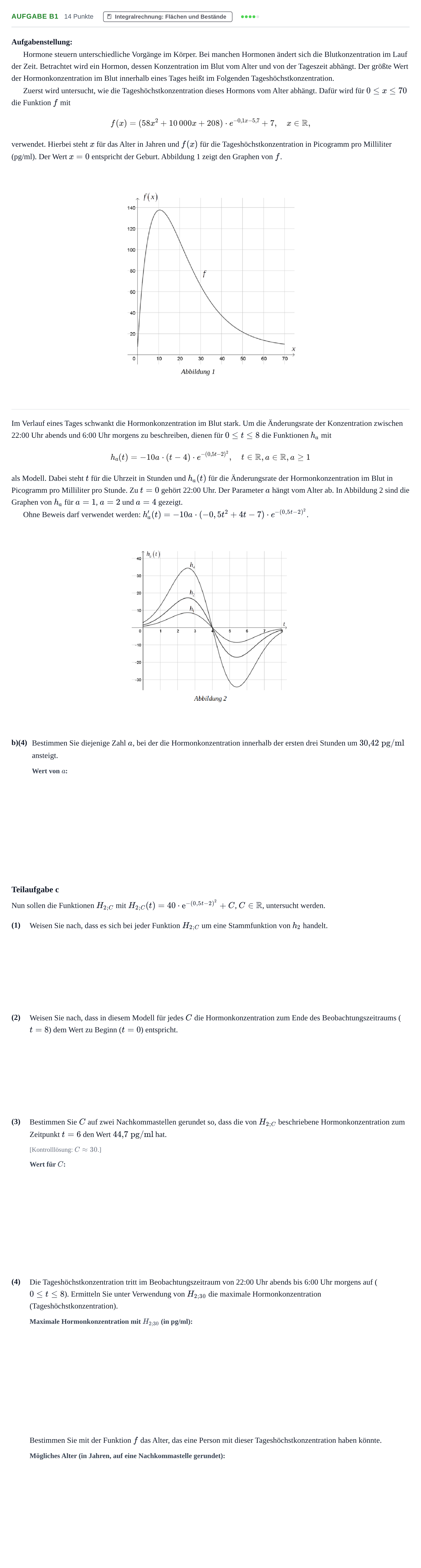 Aufgabenstellung: Aufgabe B1 - Integralrechnung · Abitur NRW Mathematik LK · Haupttermin · GTR · Weiterbildungsk 2021