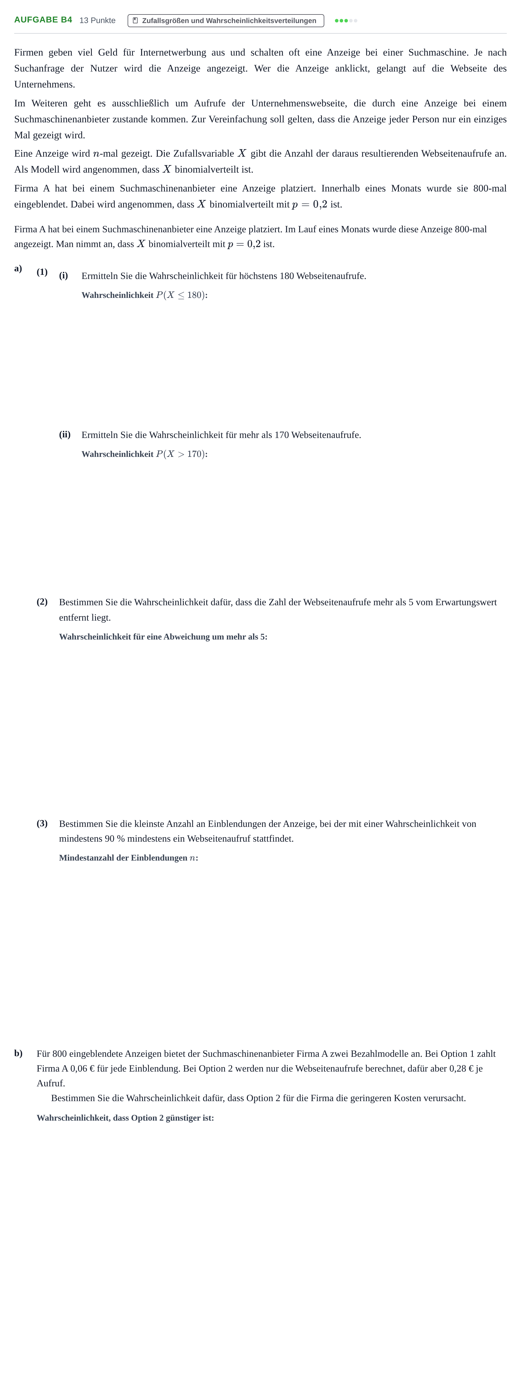 Aufgabenstellung: Aufgabe B4 - Zufallsgrößen und Wahrscheinlichkeit… · Abitur NRW Mathematik LK · Haupttermin · GTR · Weiterbildungsk 2021