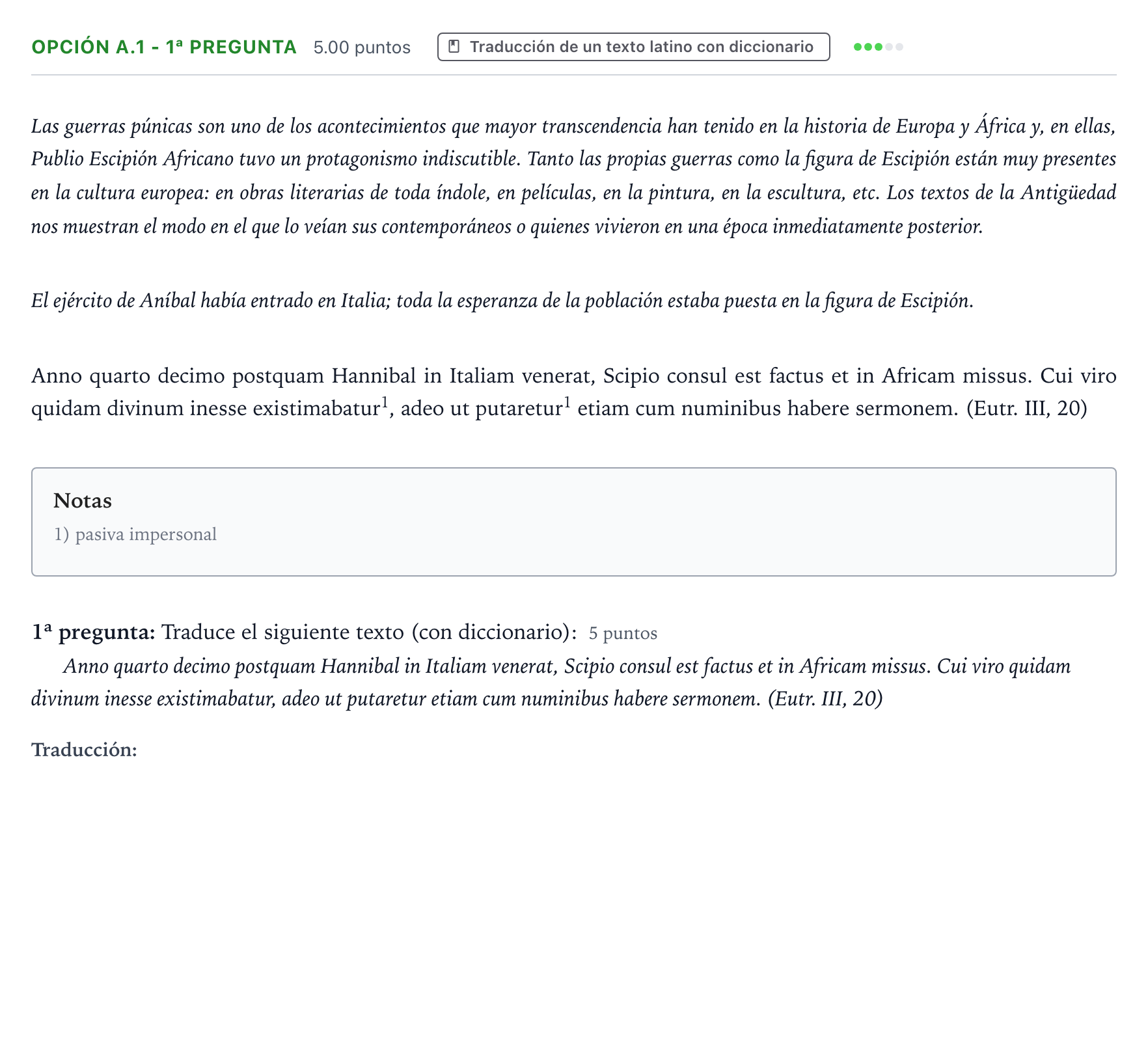 Enunciado: Opción A.1 - 1ª pregunta · Latín II PAU País Vasco Extraordinaria 2025