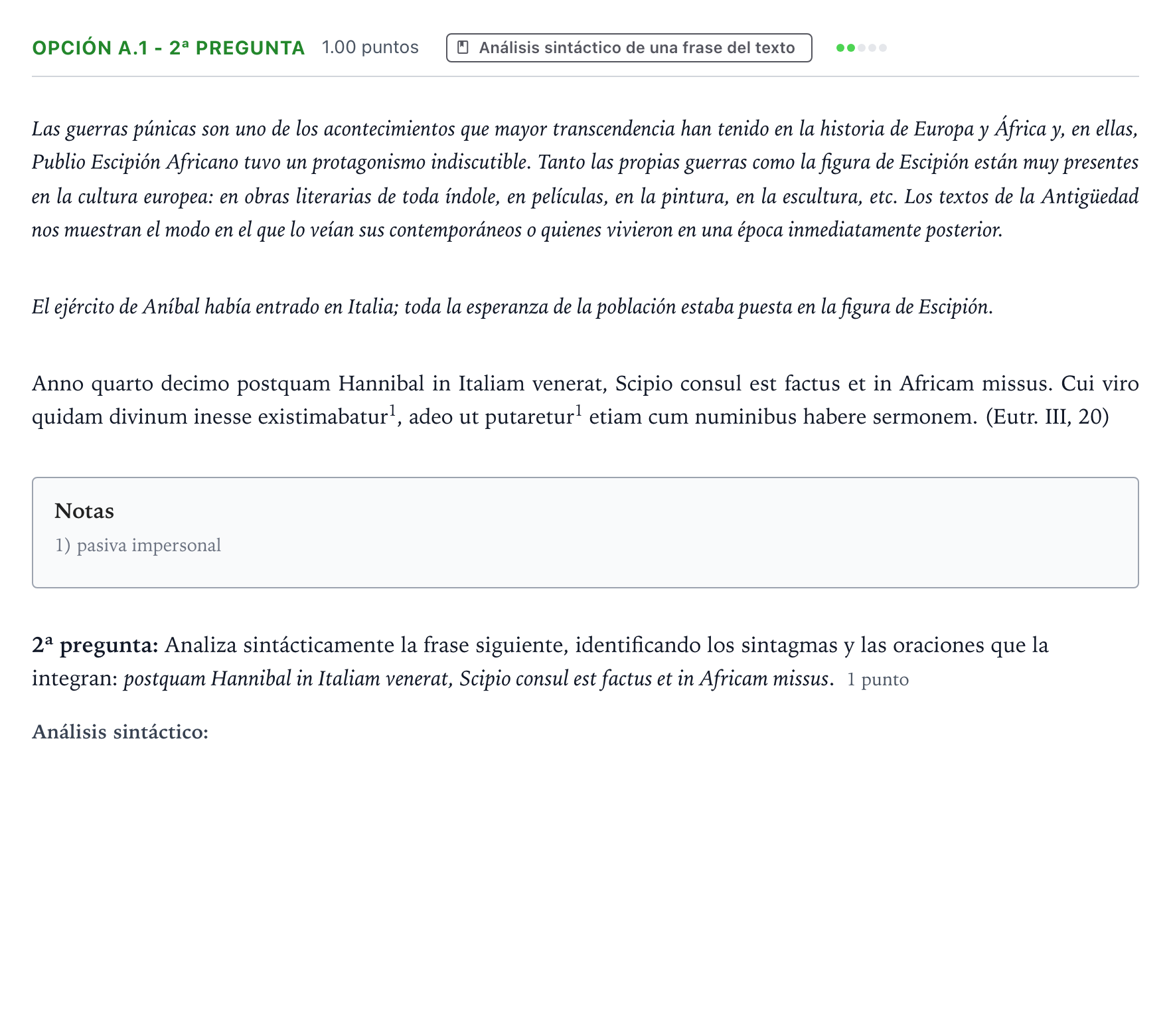 Enunciado: Opción A.1 - 2ª pregunta · Latín II PAU País Vasco Extraordinaria 2025