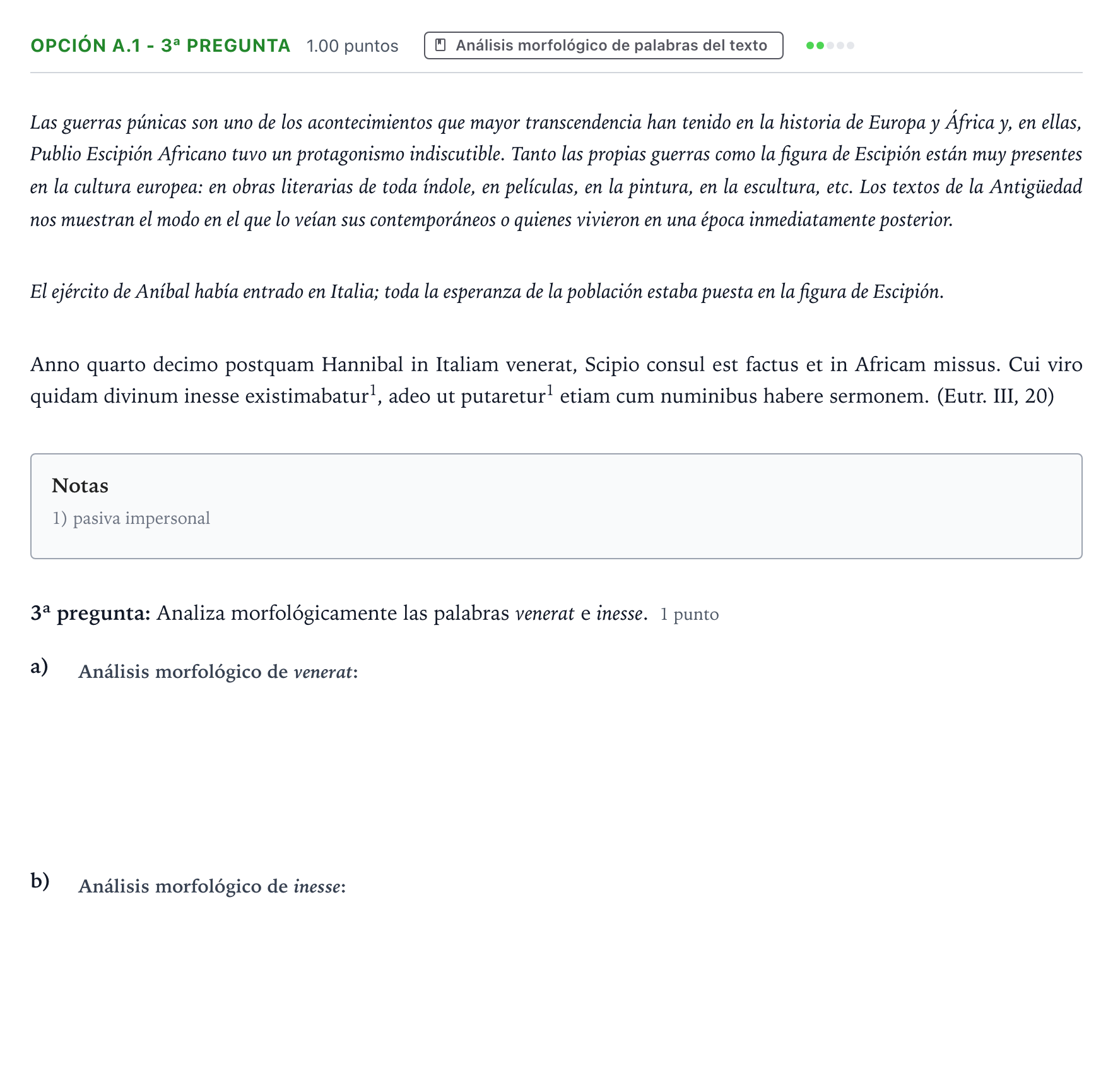 Enunciado: Opción A.1 - 3ª pregunta · Latín II PAU País Vasco Extraordinaria 2025