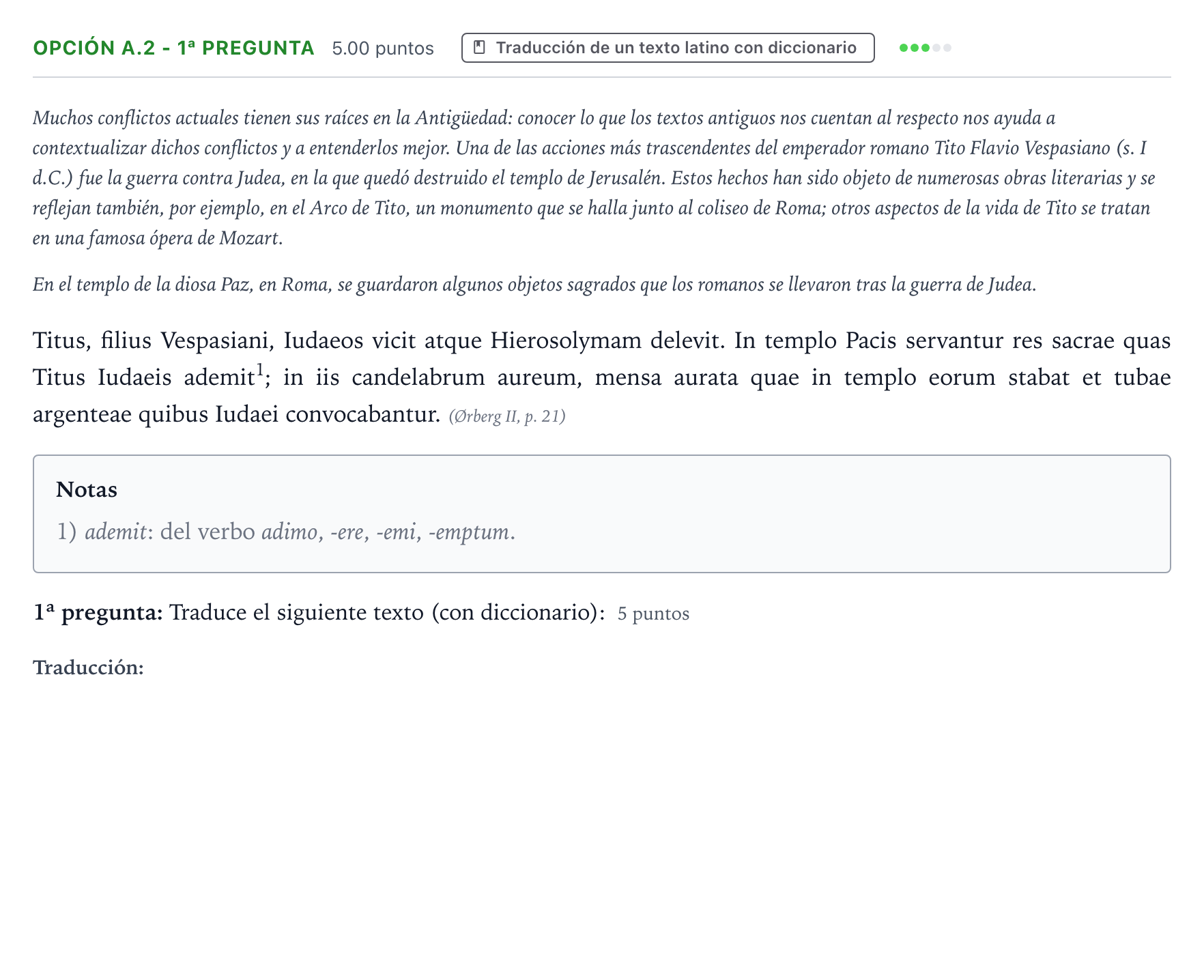 Enunciado: Opción A.2 - 1ª pregunta · Latín II PAU País Vasco Extraordinaria 2025