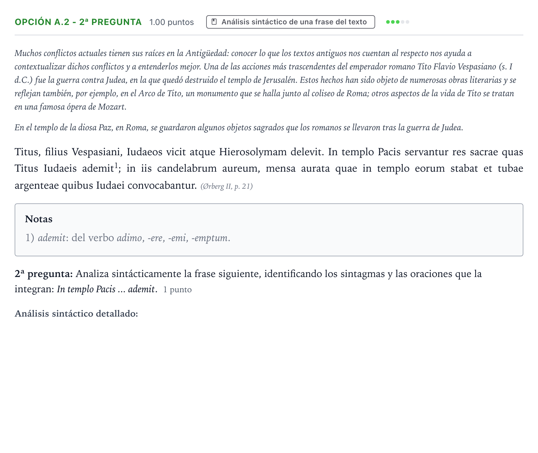 Enunciado: Opción A.2 - 2ª pregunta · Latín II PAU País Vasco Extraordinaria 2025