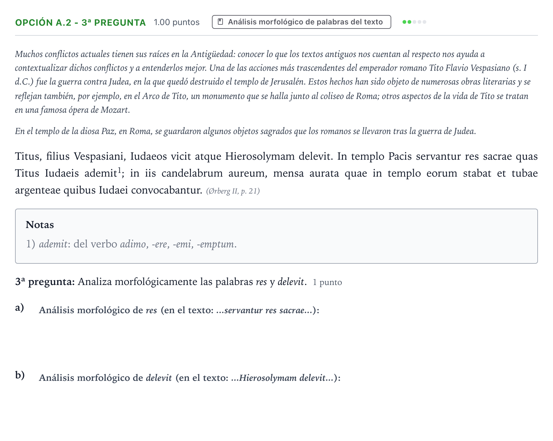 Enunciado: Opción A.2 - 3ª pregunta · Latín II PAU País Vasco Extraordinaria 2025