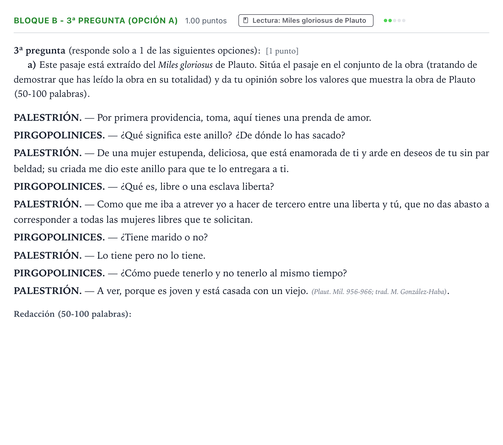 Enunciado: Bloque B - 3ª pregunta (opción a) · Latín II PAU País Vasco Extraordinaria 2025