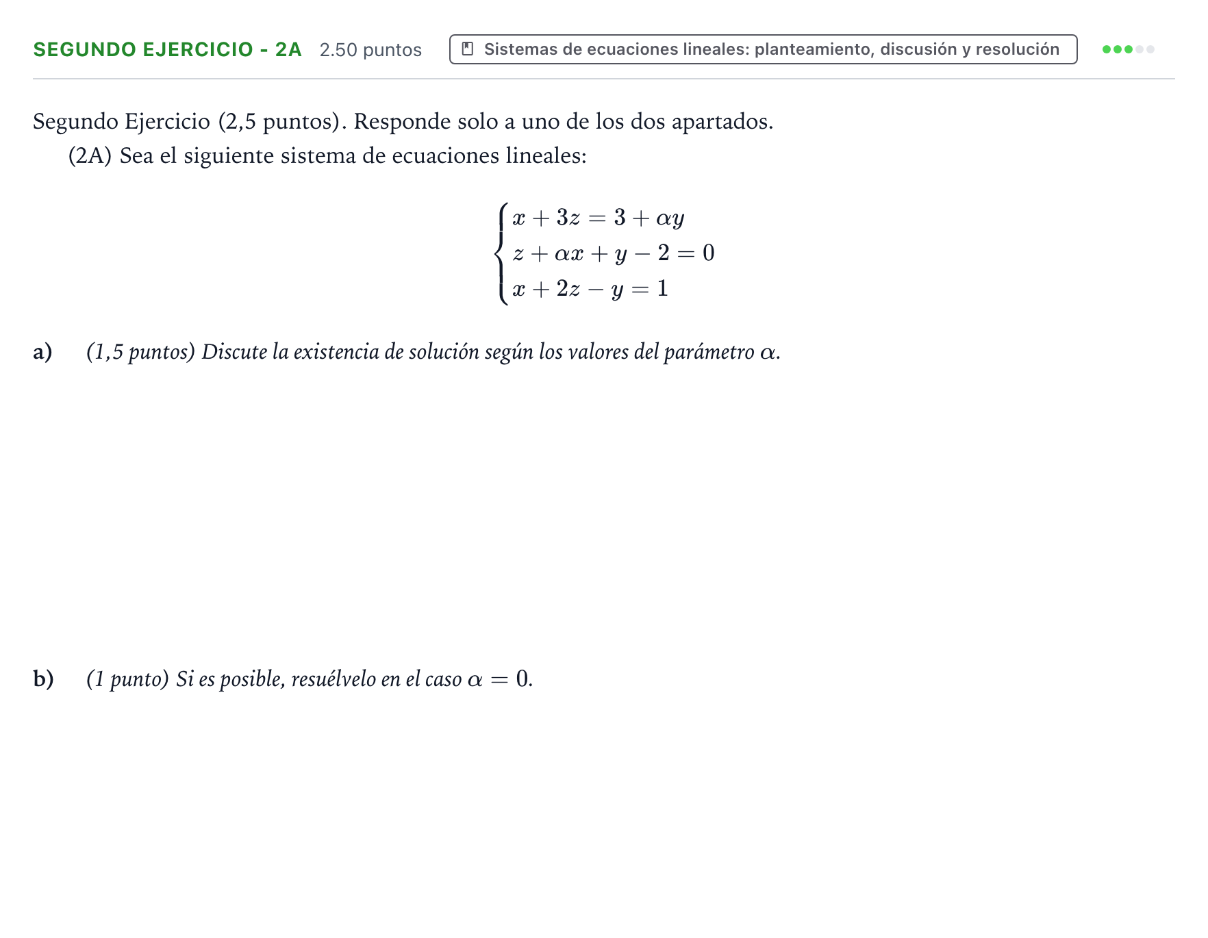 Enunciado: Ejercicio Segundo Ejercicio - 2A · Matemáticas II PAU País Vasco Extraordinaria 2025