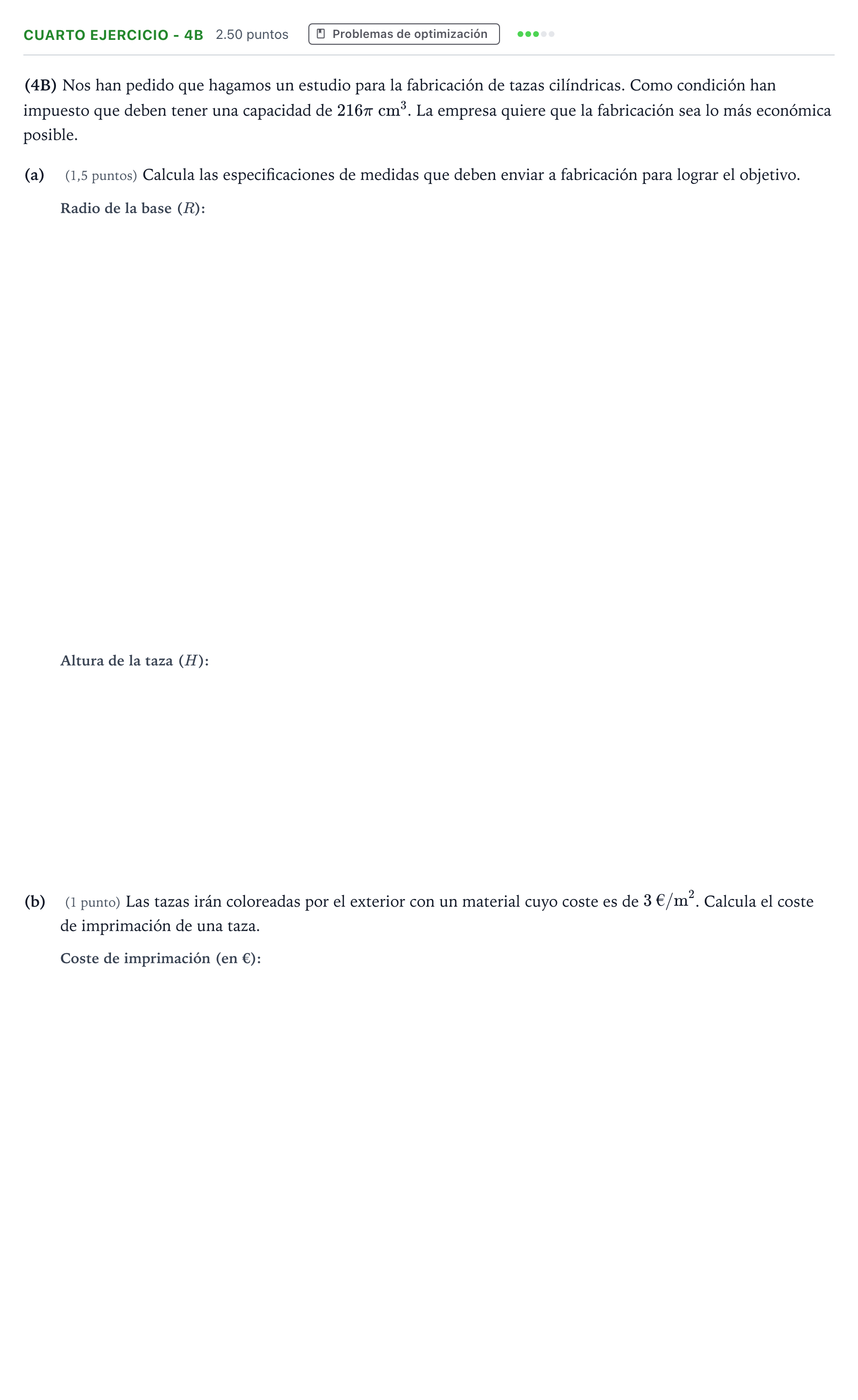 Enunciado: Ejercicio Cuarto Ejercicio - 4B · Matemáticas II PAU País Vasco Extraordinaria 2025