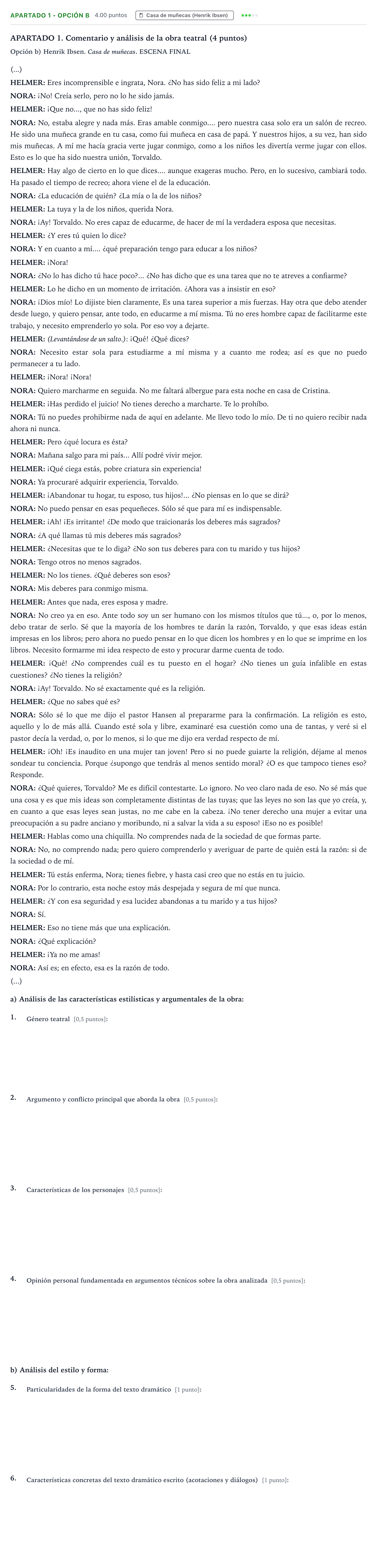 Enunciado: Apartado 1 - Opción b · Literatura Dramática PAU País Vasco Extraordinaria 2025