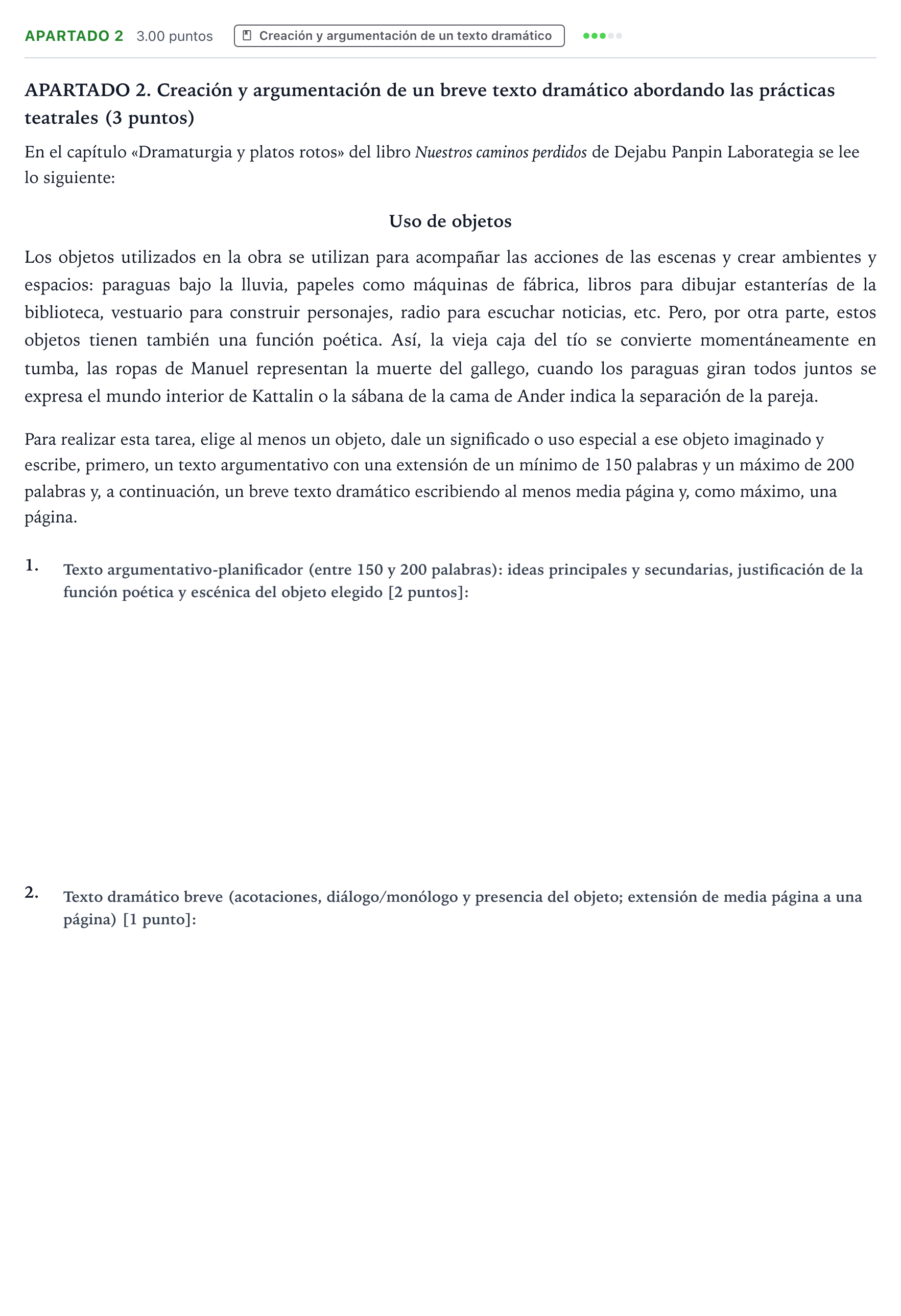 Enunciado: Apartado 2 · Literatura Dramática PAU País Vasco Extraordinaria 2025