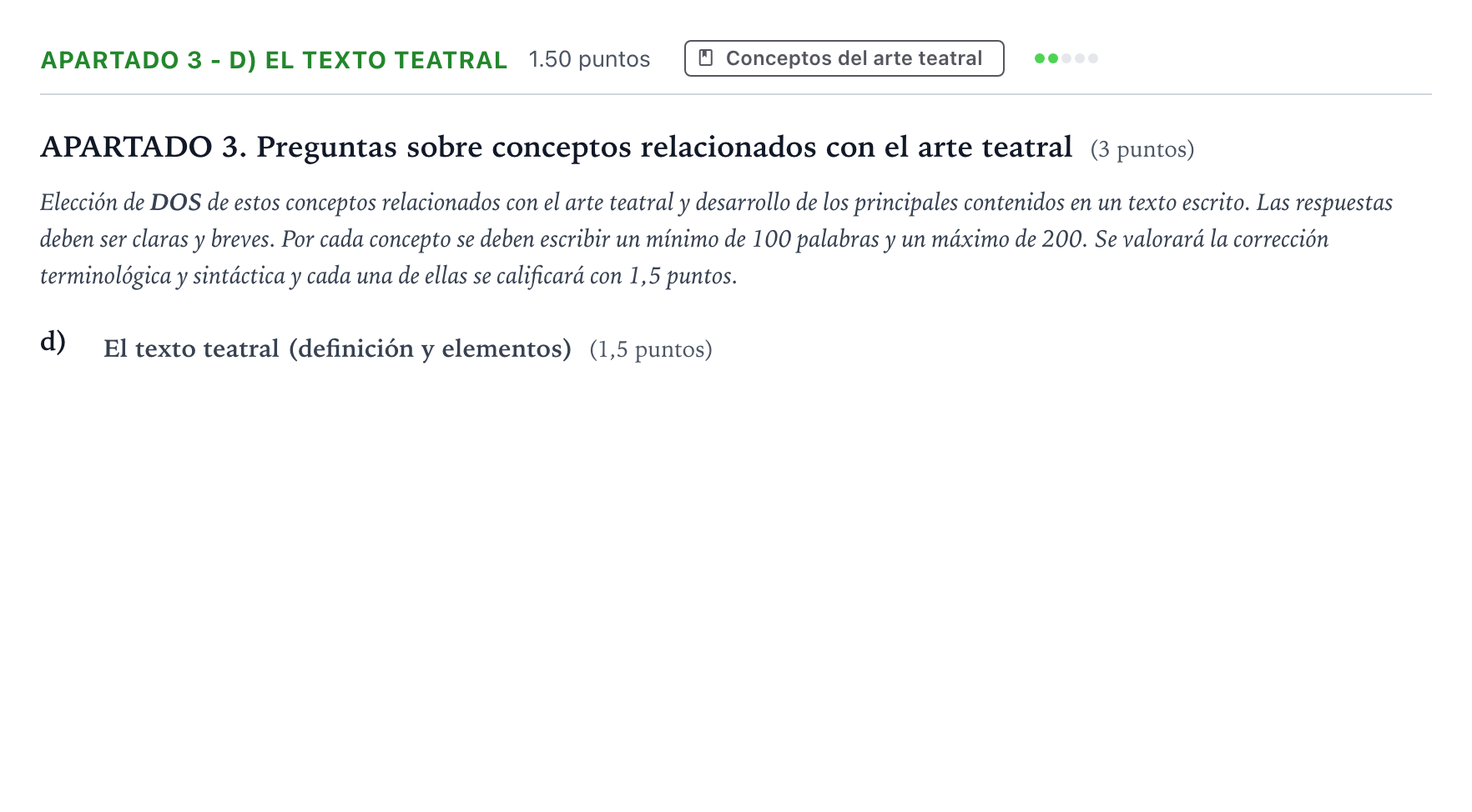 Enunciado: Apartado 3 - d) El texto teatral · Literatura Dramática PAU País Vasco Extraordinaria 2025