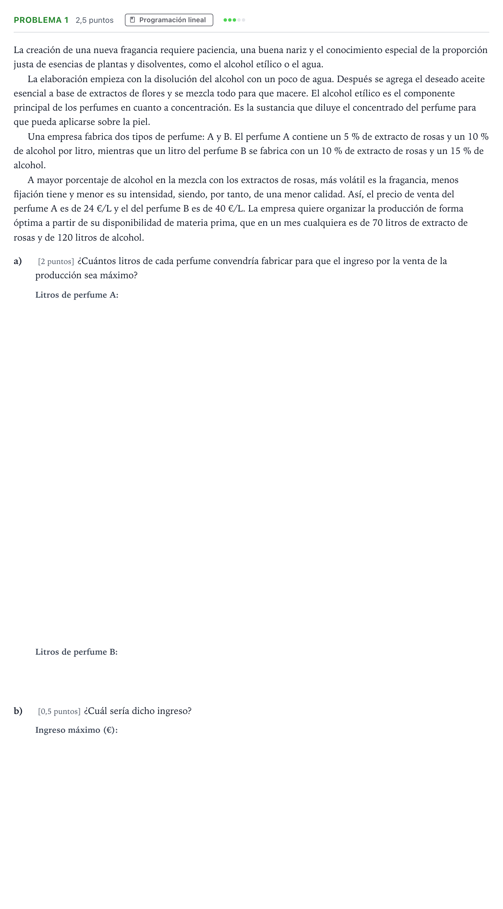 Enunciado: Problema 1 · Matemáticas aplicadas a las Ciencias Sociales II PAU País Vasco Extraordinaria 2025