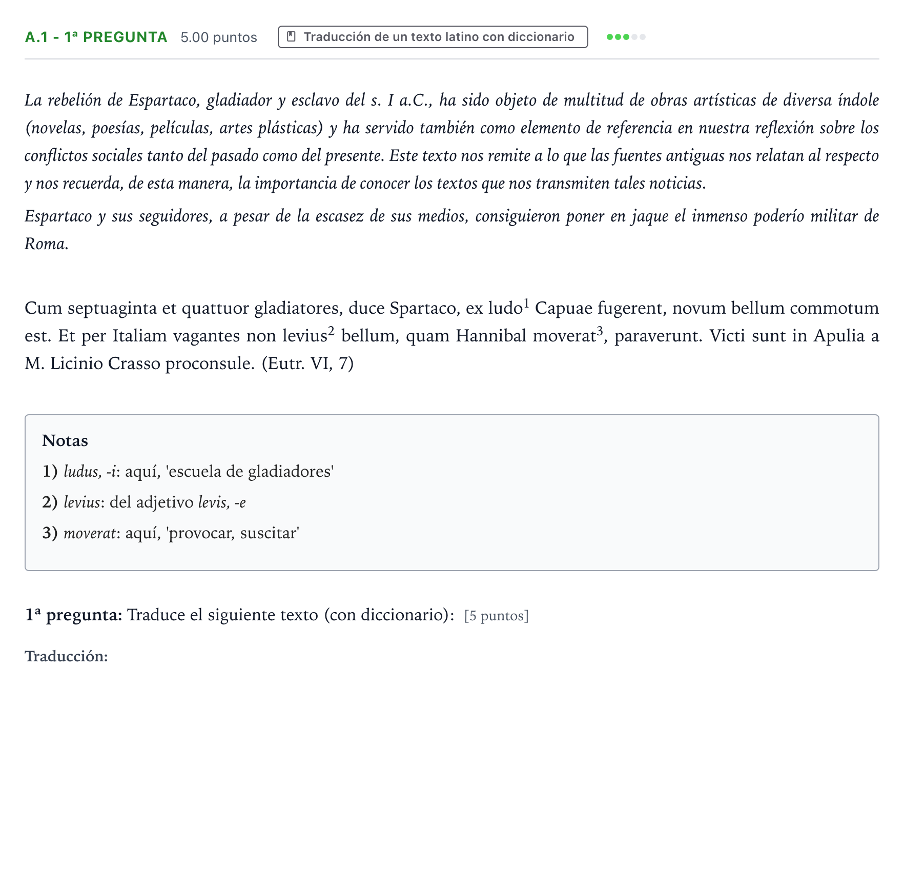 Enunciado: Ejercicio A.1 - 1ª pregunta · Latín II PAU País Vasco Ordinaria 2025