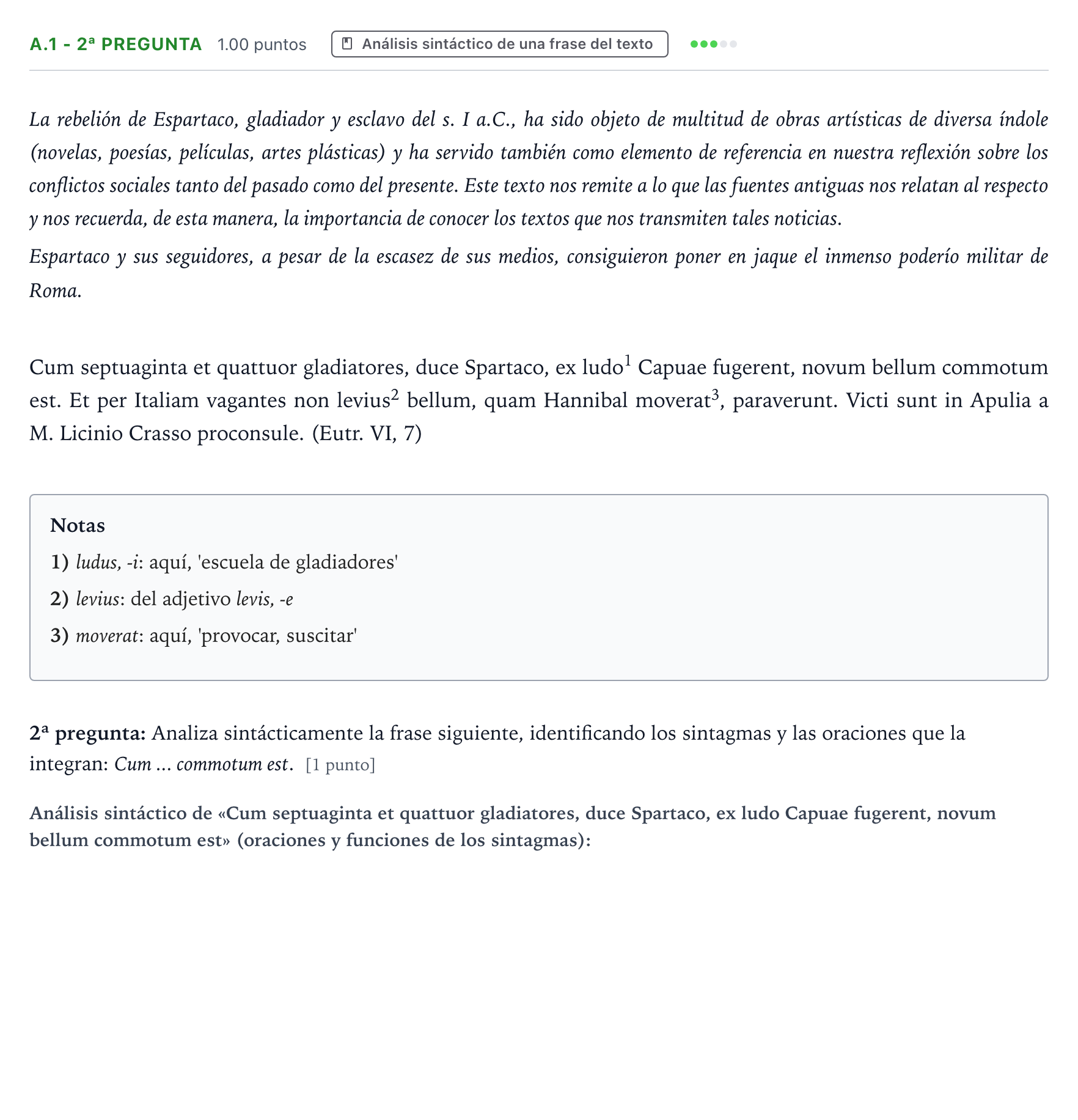 Enunciado: Ejercicio A.1 - 2ª pregunta · Latín II PAU País Vasco Ordinaria 2025