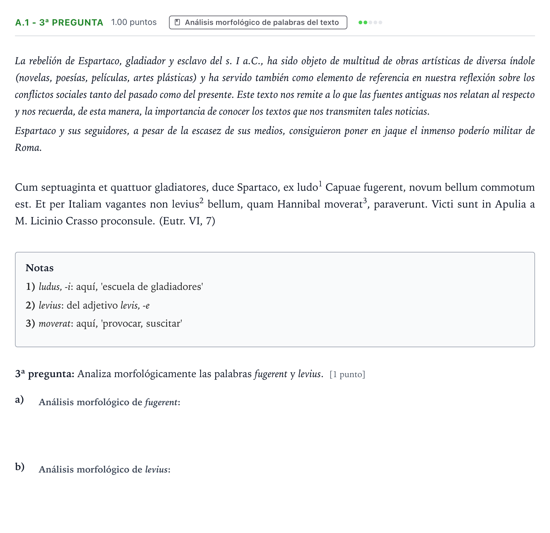 Enunciado: Ejercicio A.1 - 3ª pregunta · Latín II PAU País Vasco Ordinaria 2025